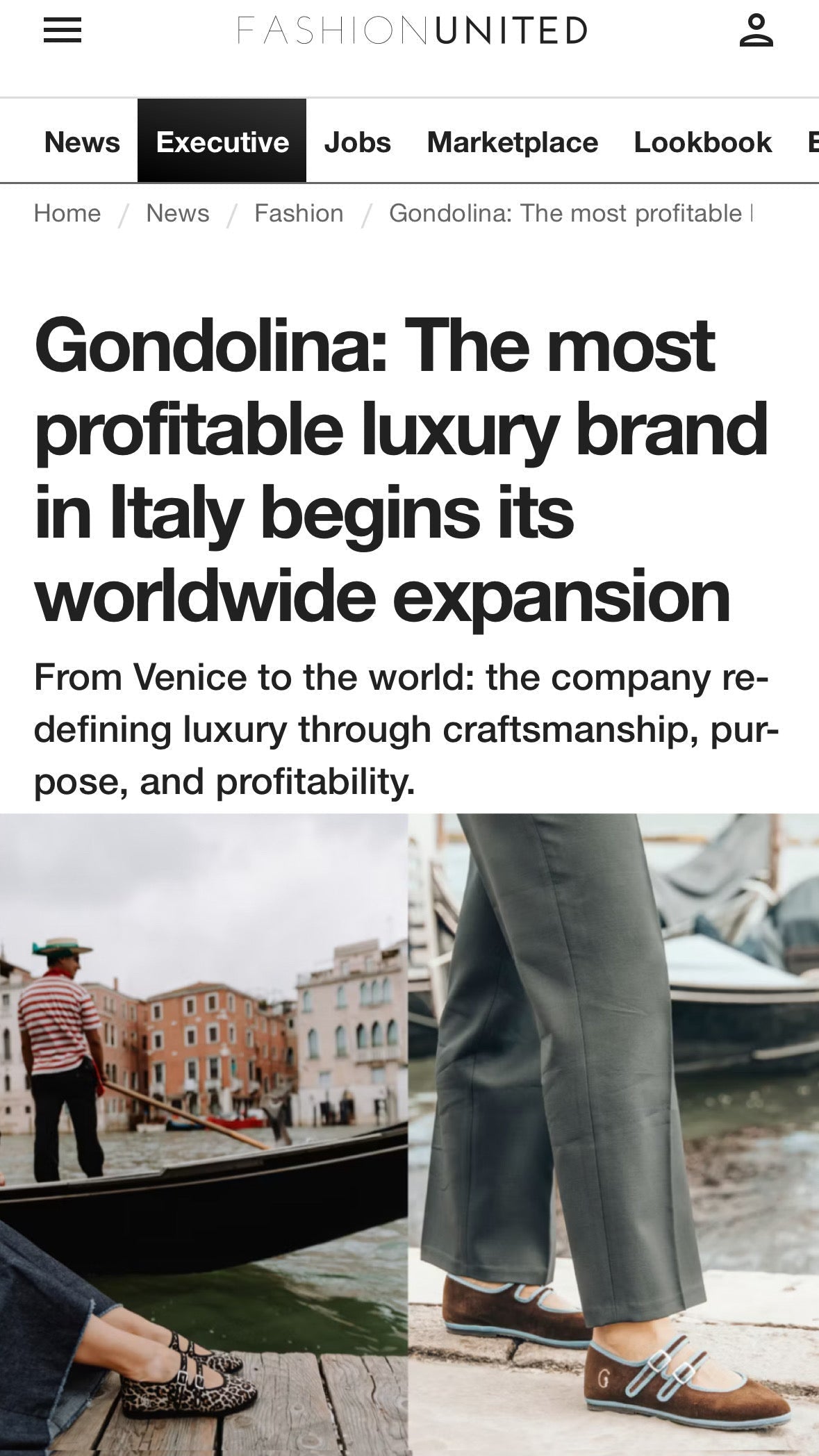 Fashion United features Gondolina as the most profitable luxury brand in Italy - Gondolina Shoes