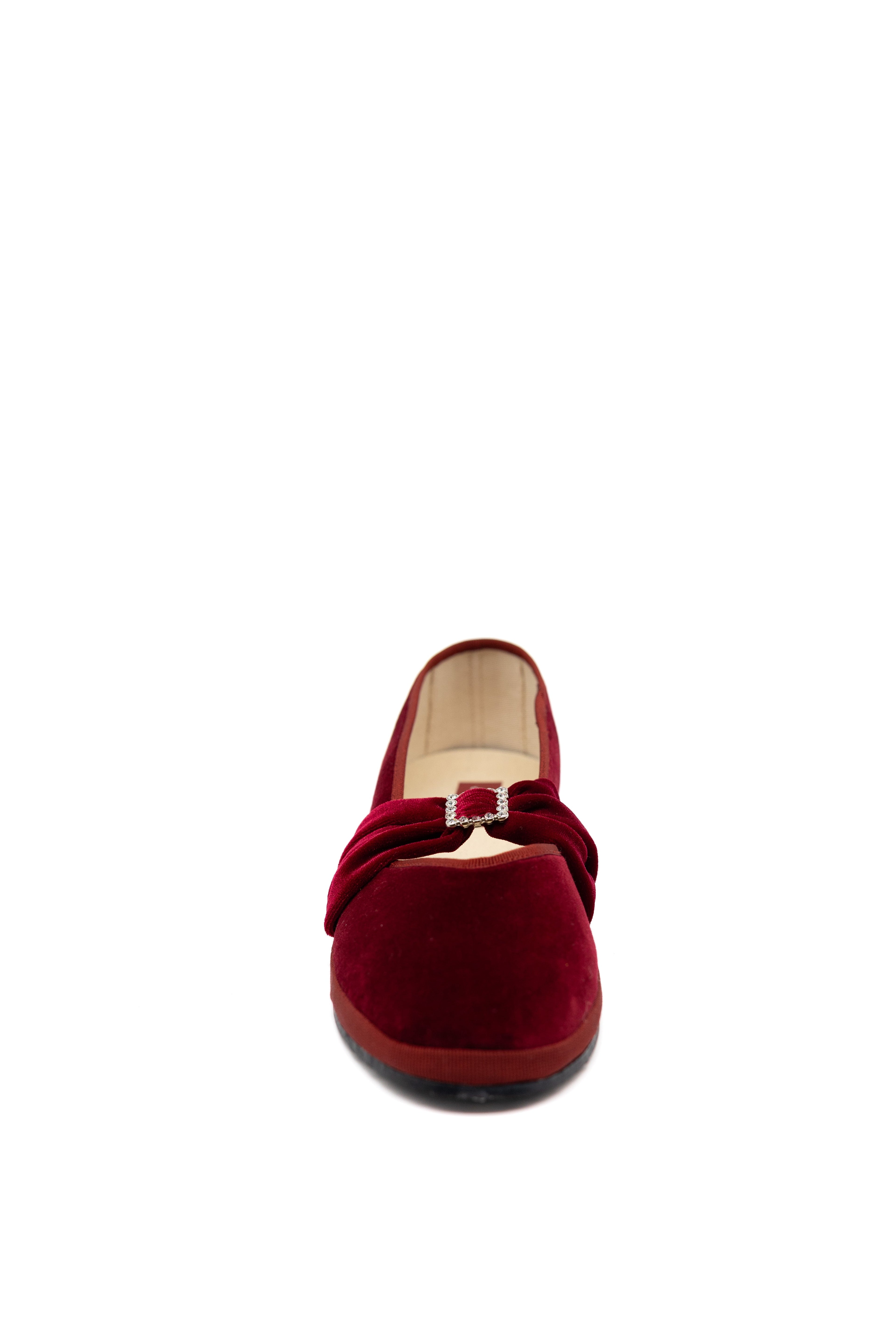 Handcrafted Gondolina Biennale Ballet Flat in red velvet, featuring authentic Venetian design, front view