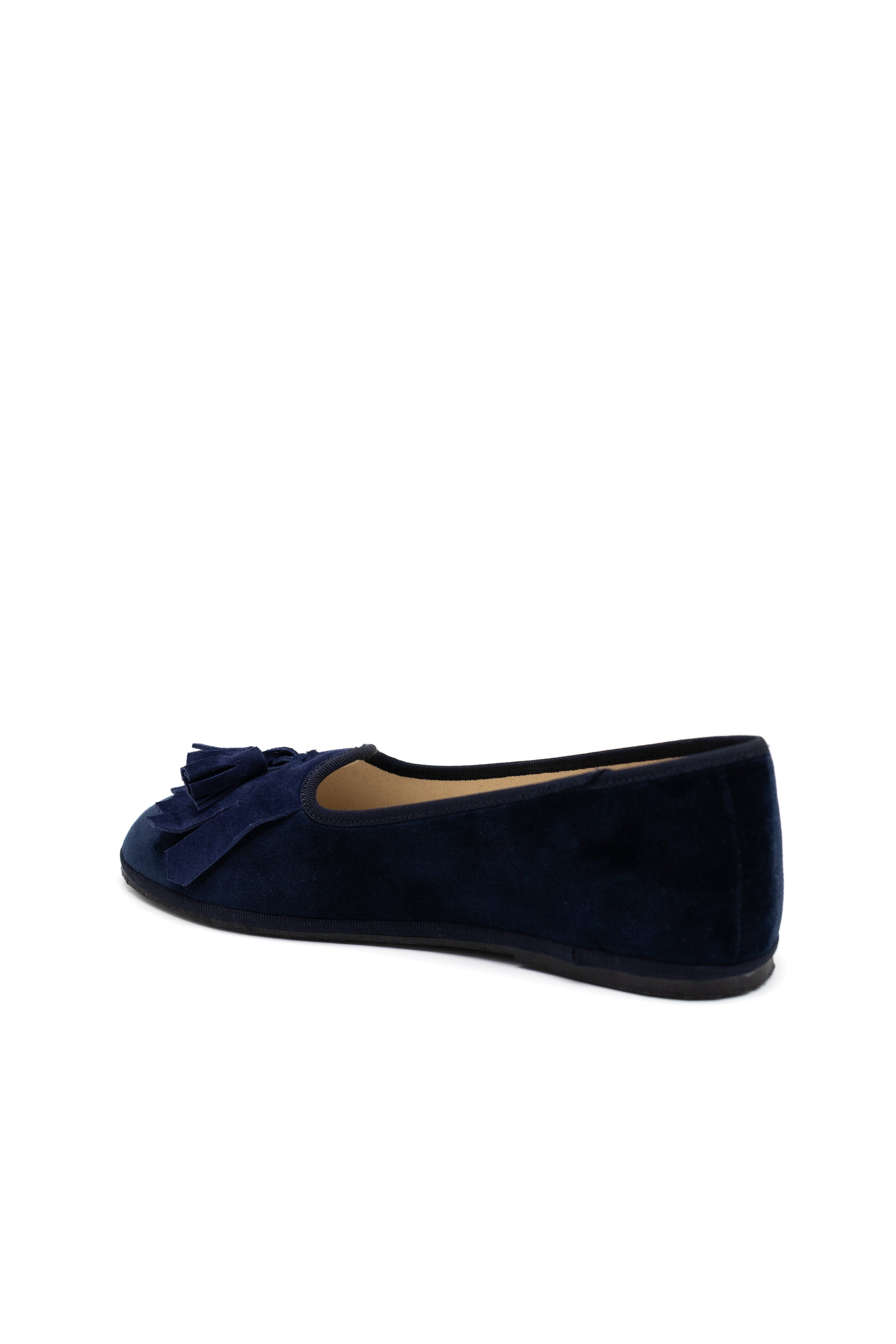 Handcrafted Gondolina Lagazuoi fringe tassel flats in blue velvet for women, featuring authentic Venetian design, back view