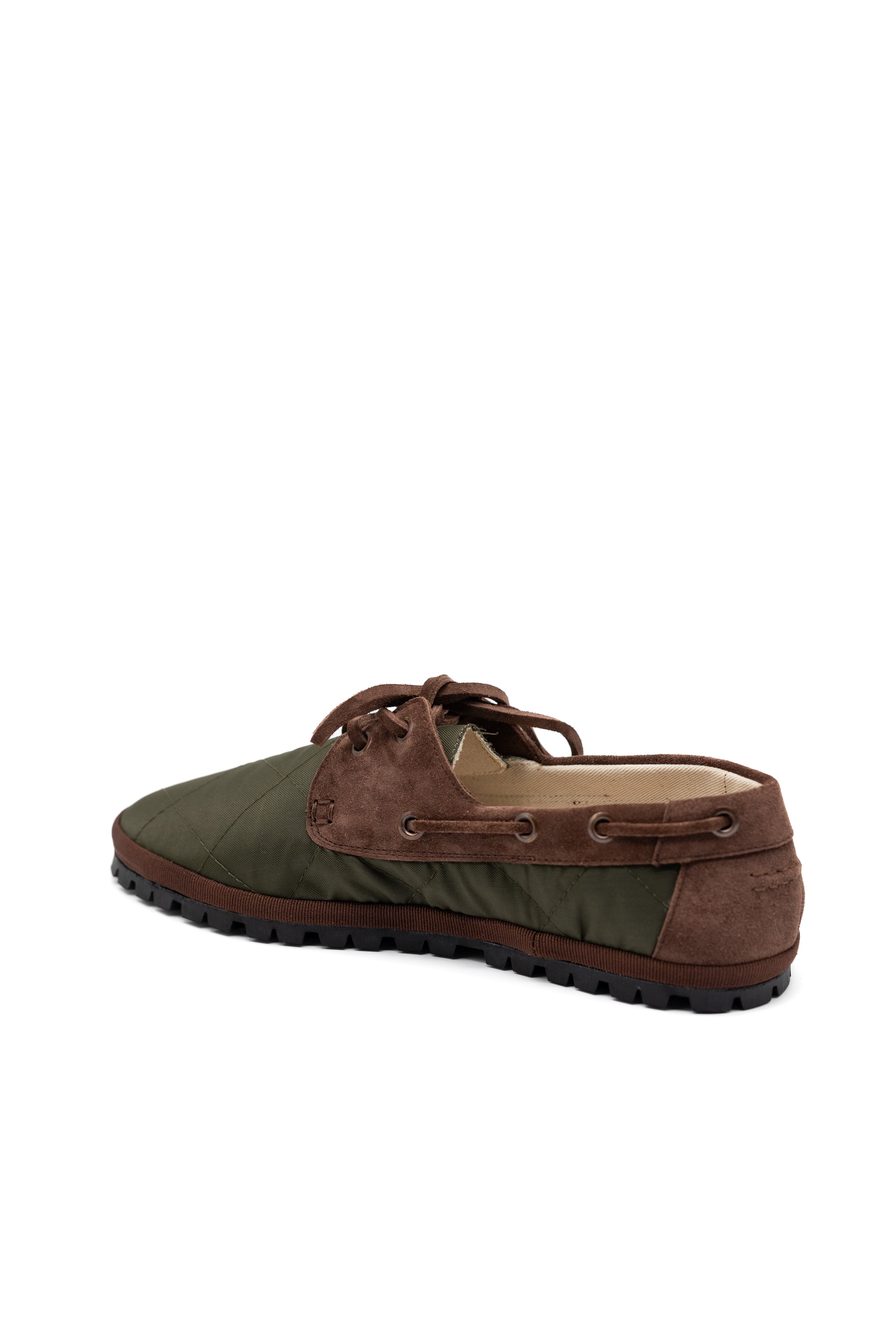 Handcrafted Gondolina Laguna loafers waterproof in green nylon, featuring authentic Venetian design, back view