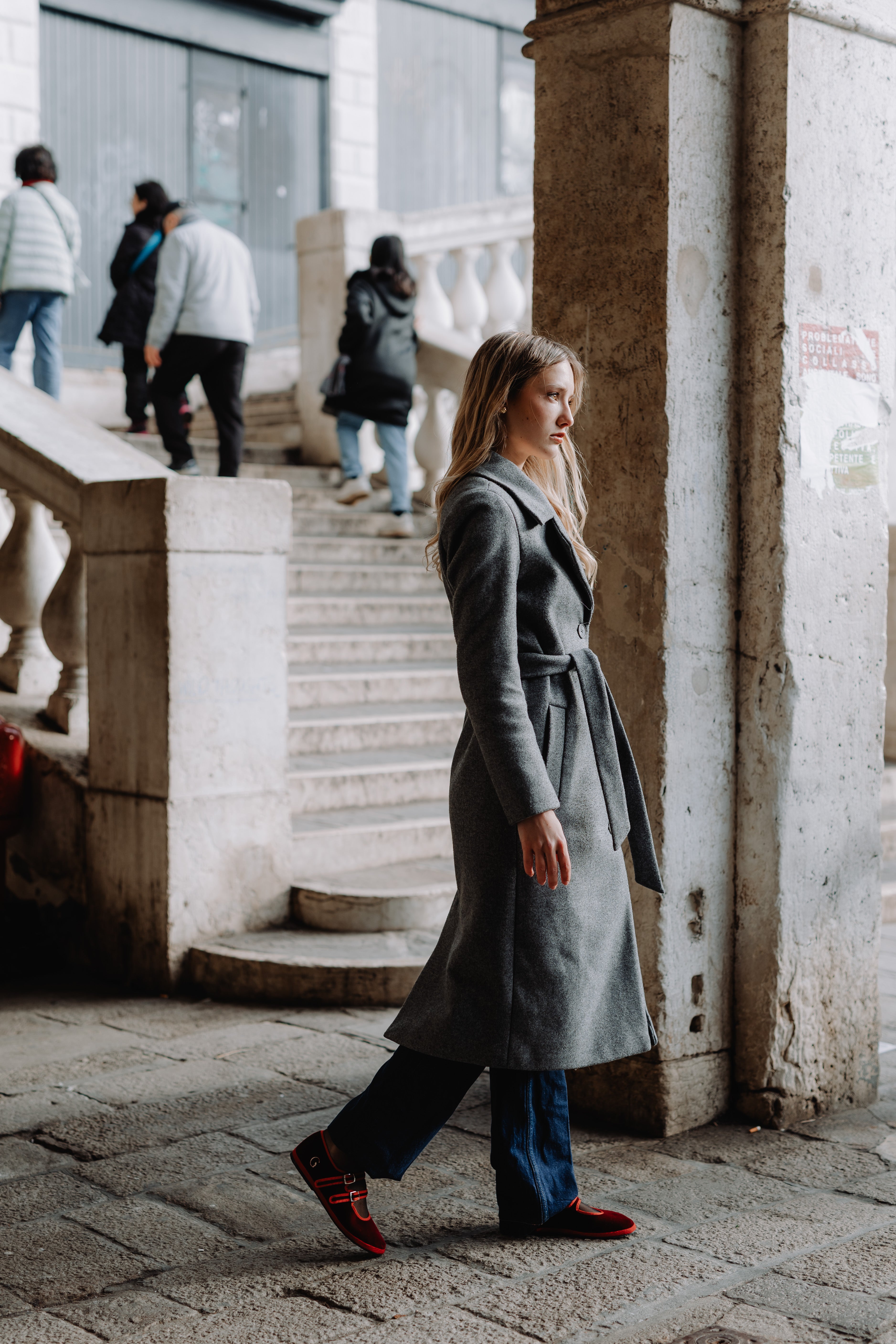 Handcrafted Gondolina Accademia Mary Jane in red velvet, featuring authentic Venetian design, full-body