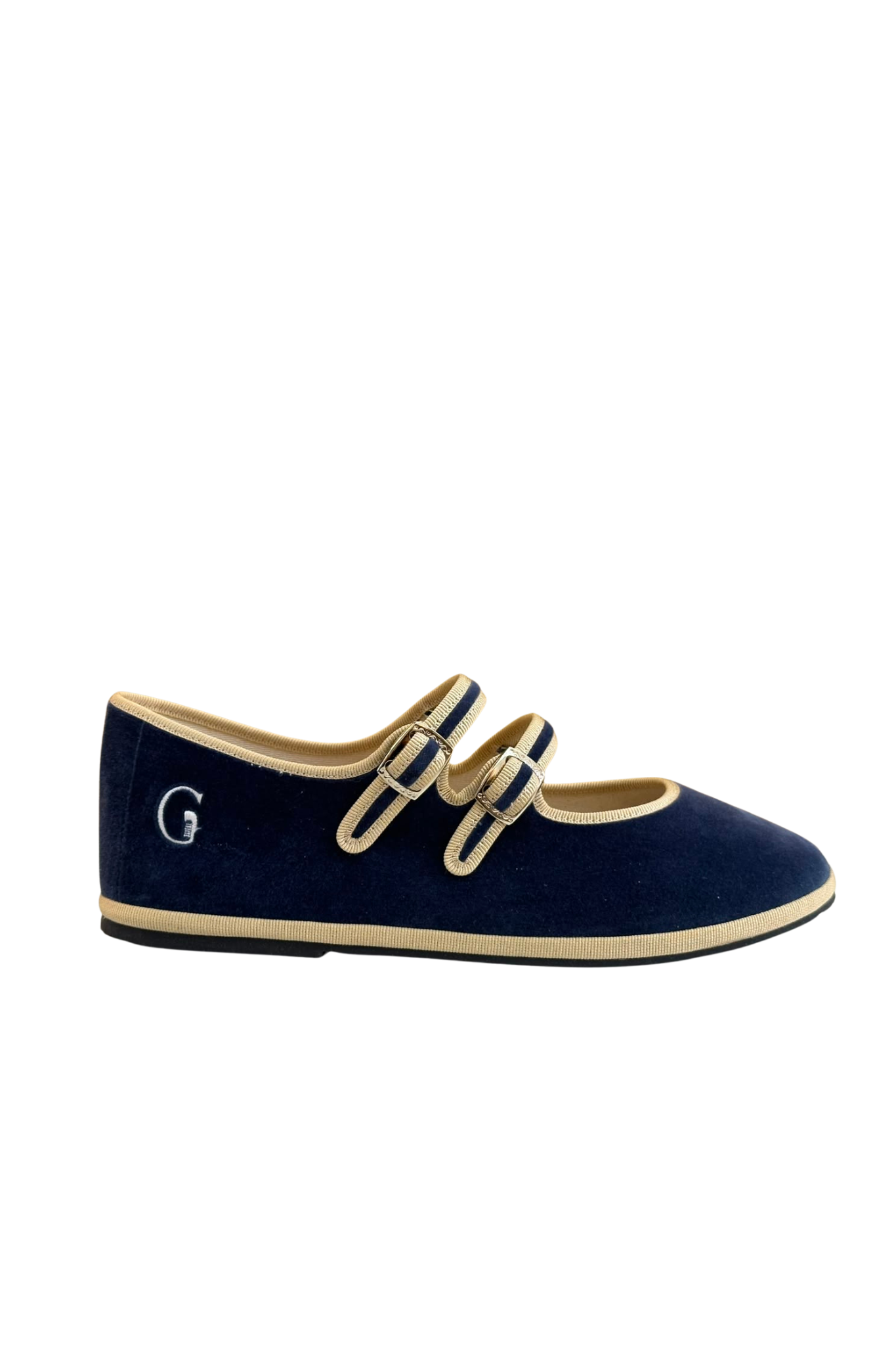 Made in Italy Gondolina Shoes Adriatica Mary Jane in blue and beige velvet, main view