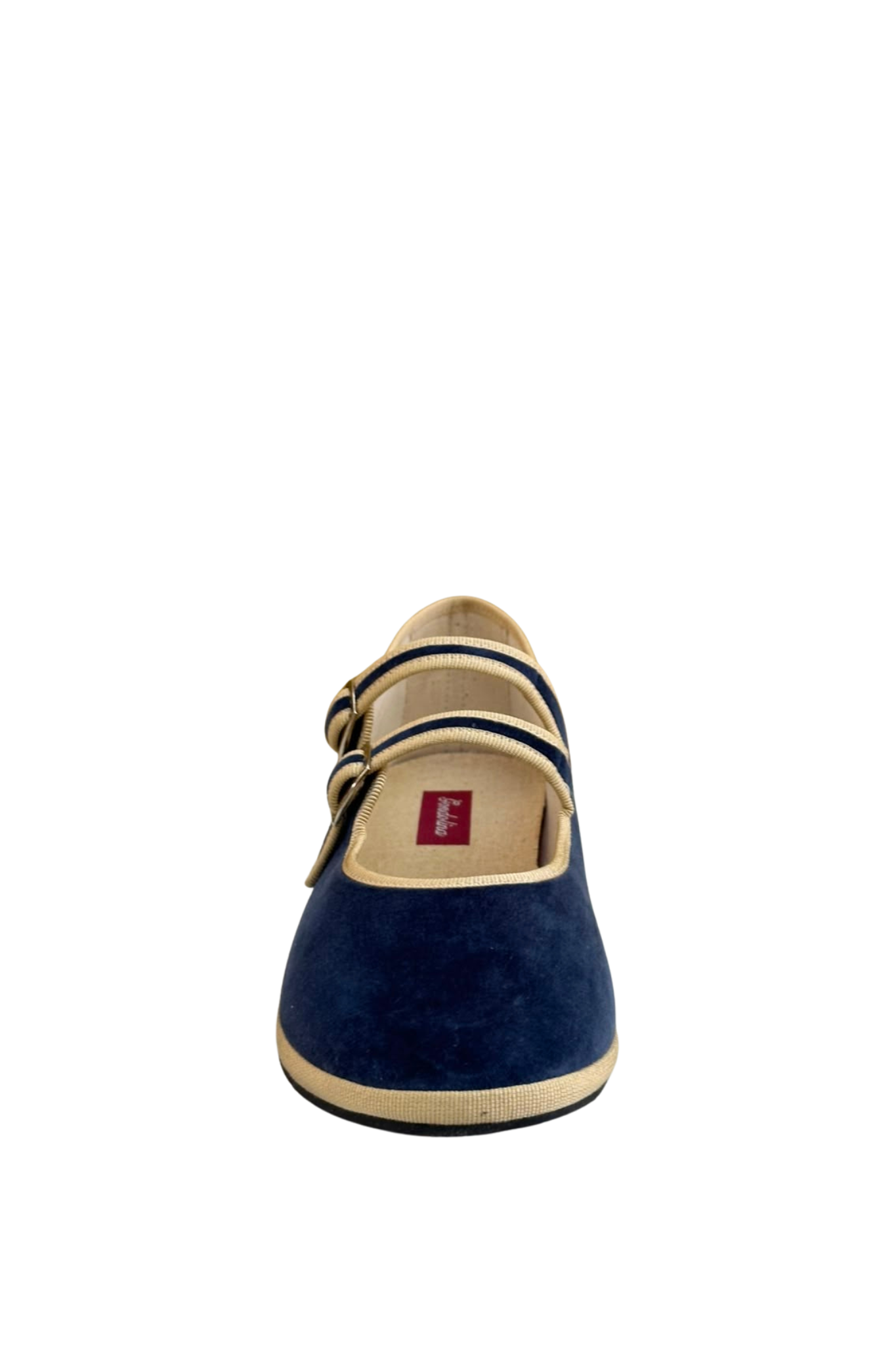 Made in Italy Gondolina Shoes Adriatica Mary Jane in blue and beige velvet, front view