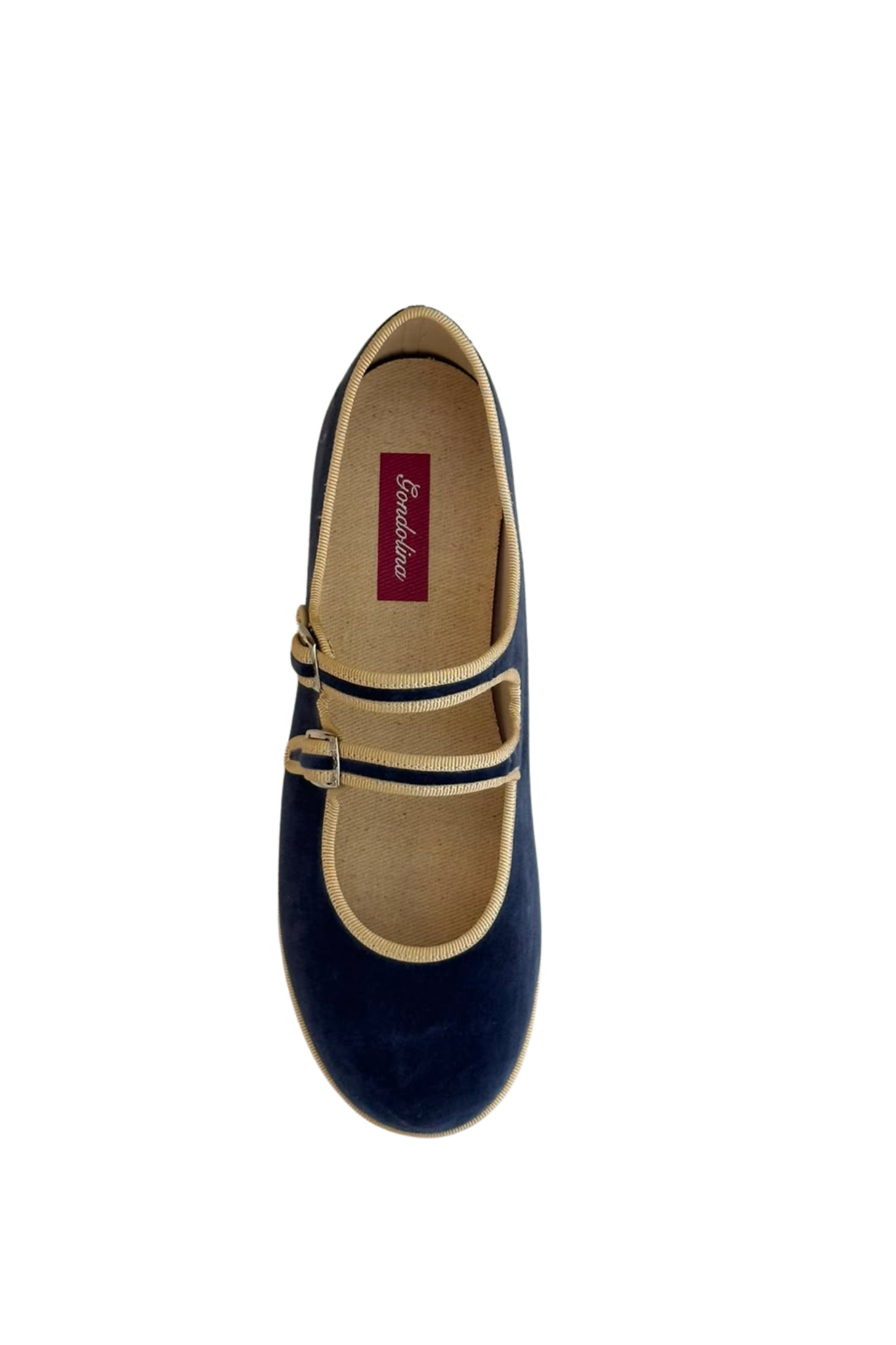Made in Italy Gondolina Shoes Adriatica Mary Jane in blue and beige velvet, top view