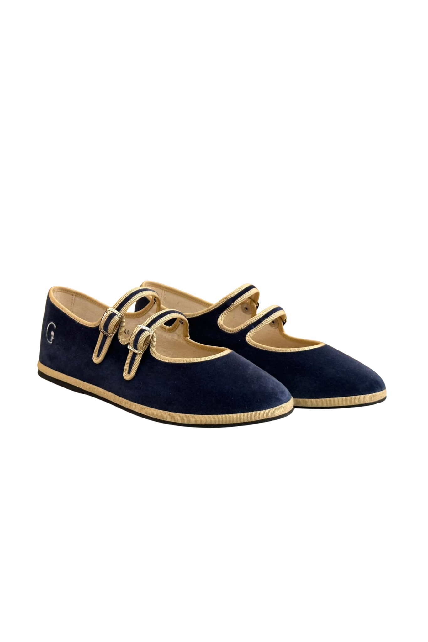 Made in Italy Gondolina Shoes Adriatica Mary Jane in blue and beige velvet, pair product view