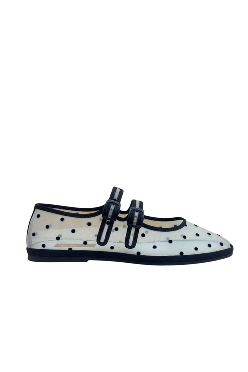 Made in Italy Gondolina mesh Mary Jane shoes in blue and white polka dots, main view