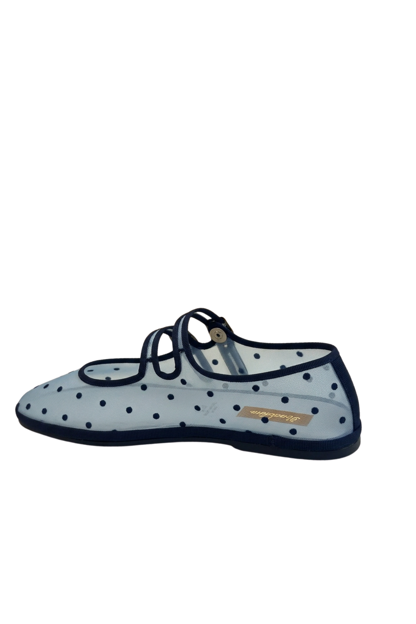 Made in Italy Gondolina mesh Mary Jane shoes in blue and white polka dots, back view
