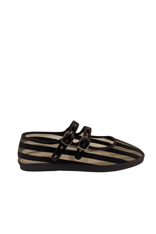 Made in Italy Gondolina mesh Mary Jane shoes in brown stripes, main view
