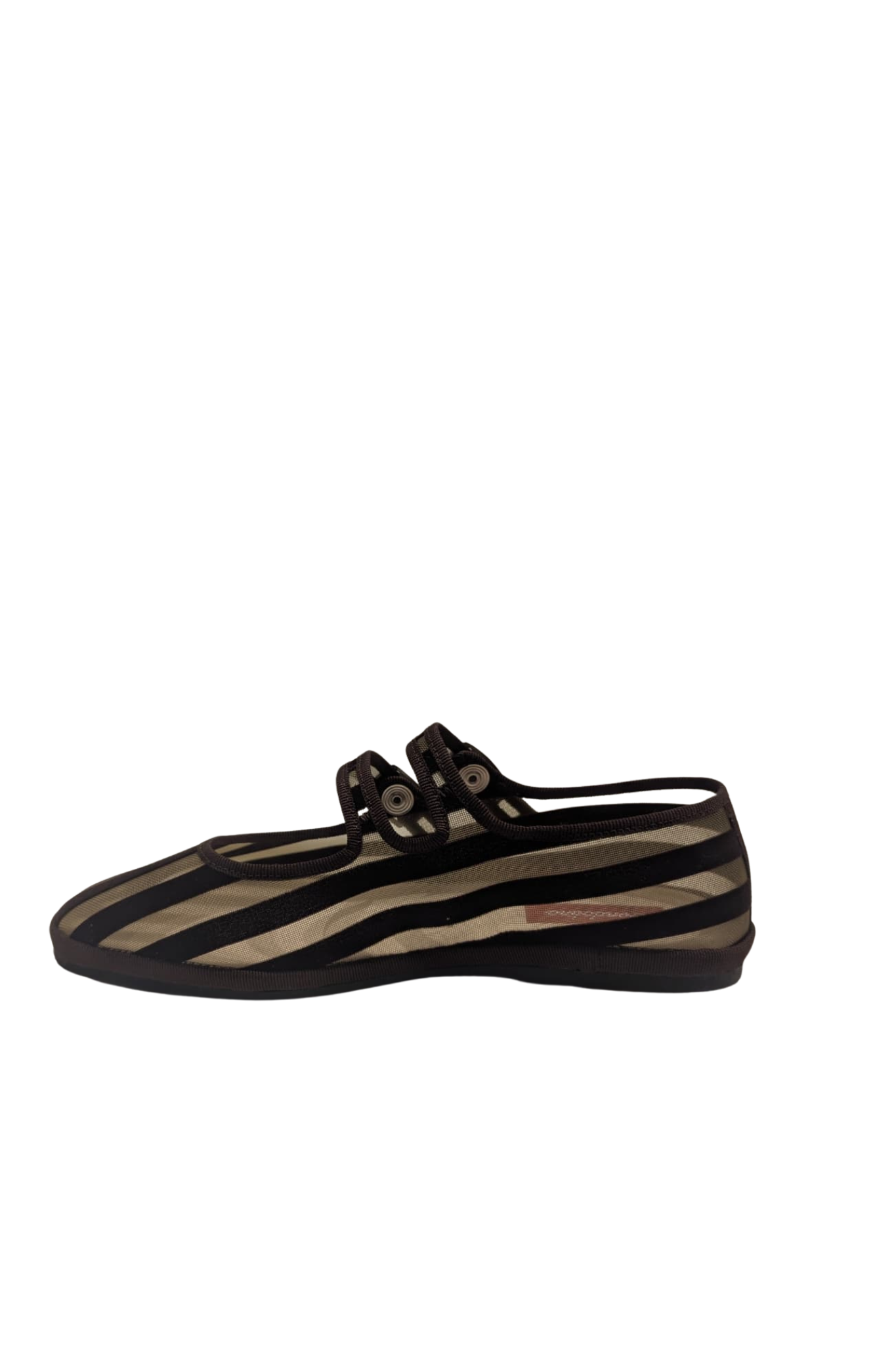 Made in Italy Gondolina mesh Mary Jane shoes in brown stripes, side view