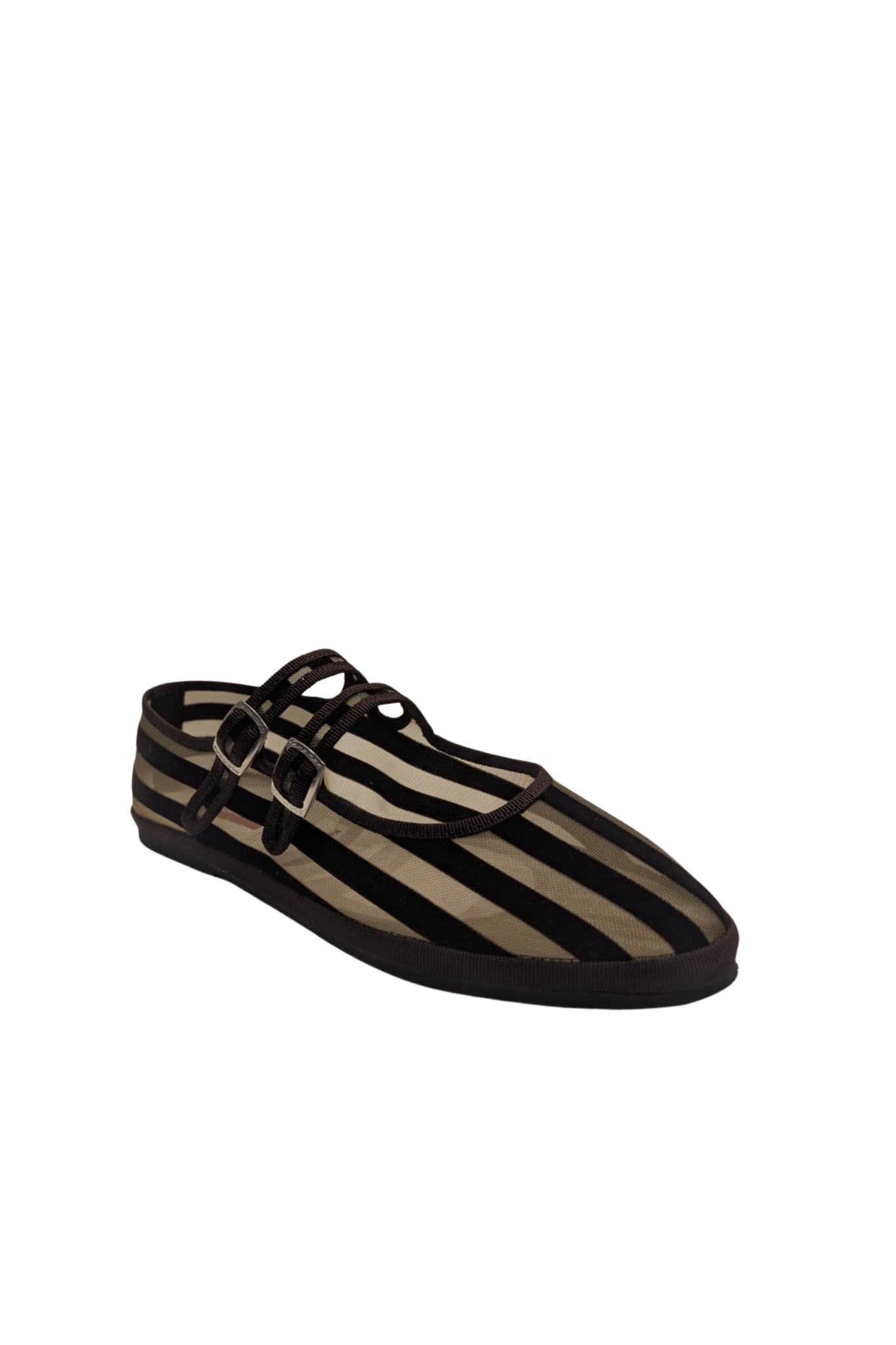 Made in Italy Gondolina mesh Mary Jane shoes in brown stripes, angled view