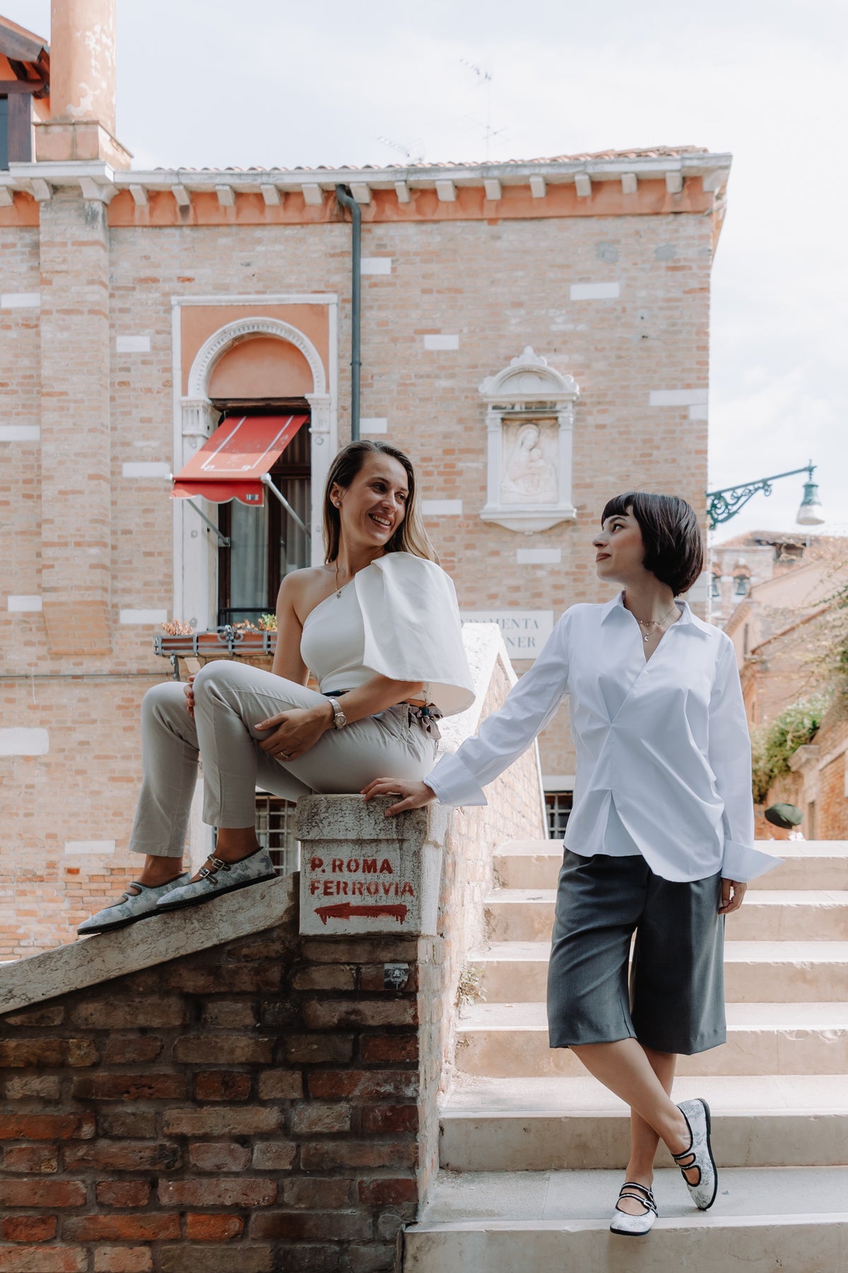 Made in Italy Gondolina Toule de Jouy Mary Jane shoes in black white cotton, worn by models