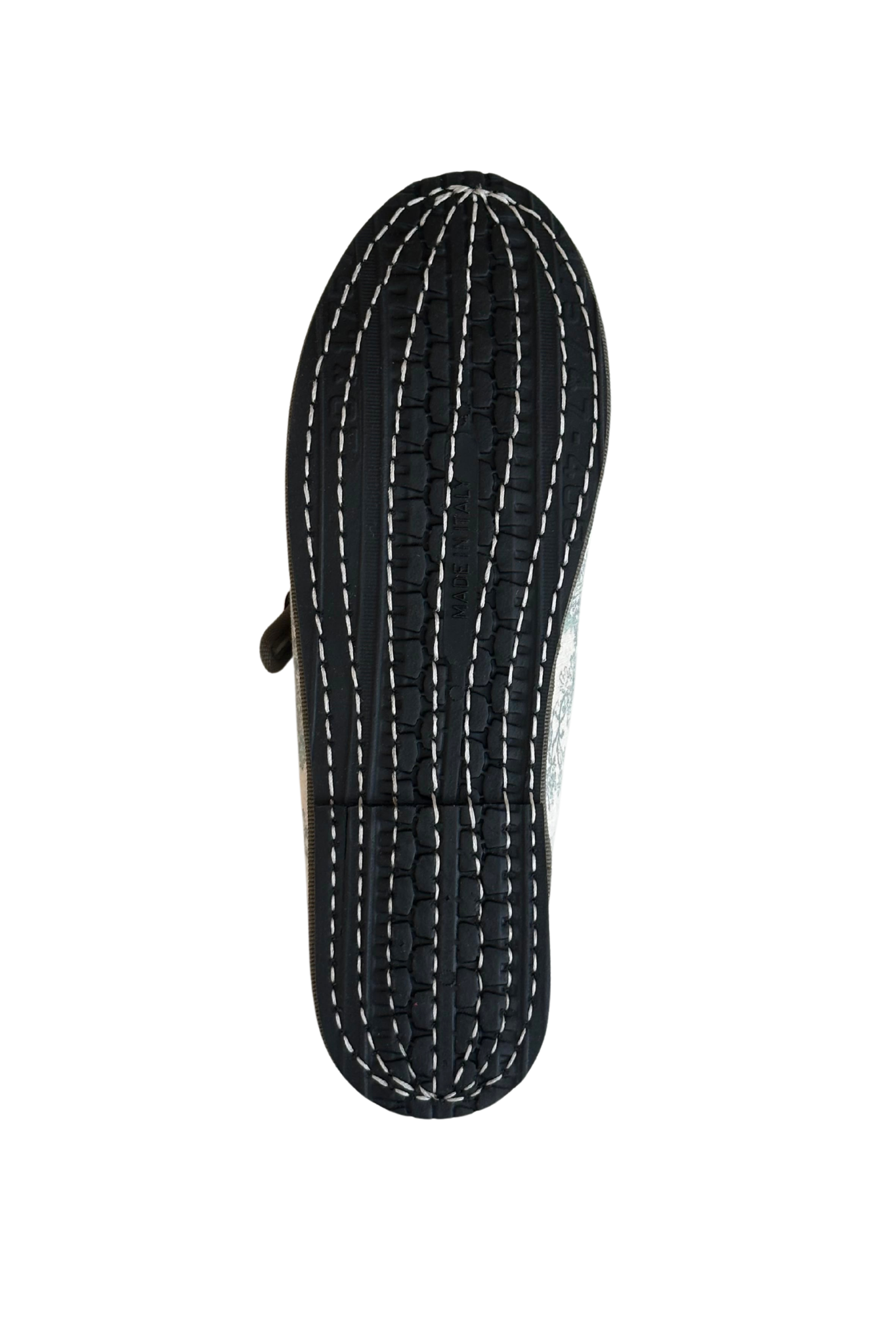 Made in Italy Gondolina Toule de Jouy Mary Jane shoes in black white cotton, sole detail view