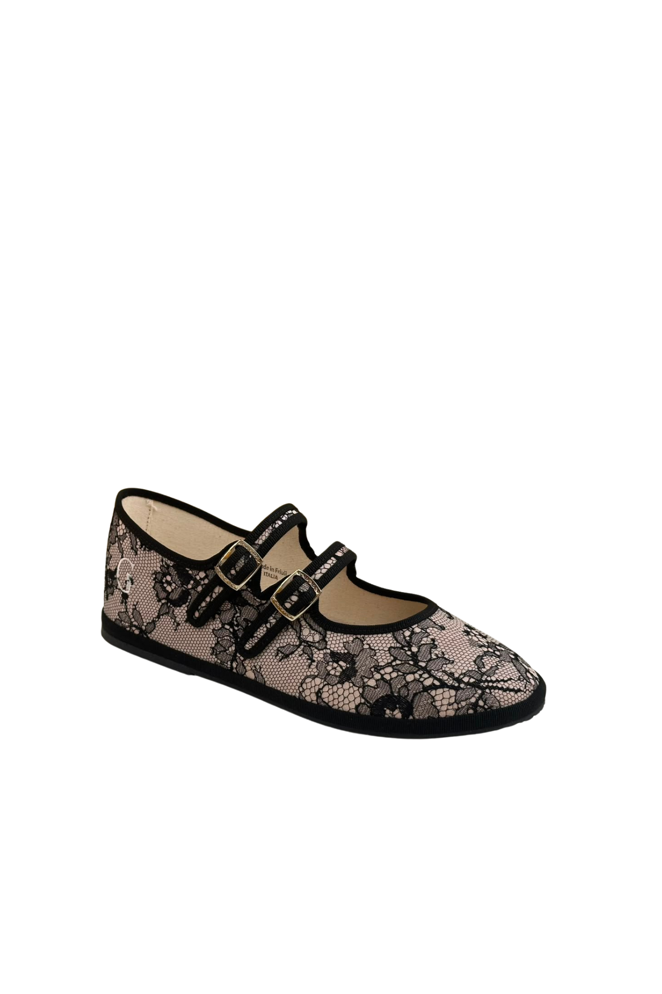 Made in Italy Gondolina Shoes Coron Mary Jane shoes in black lace, angled view