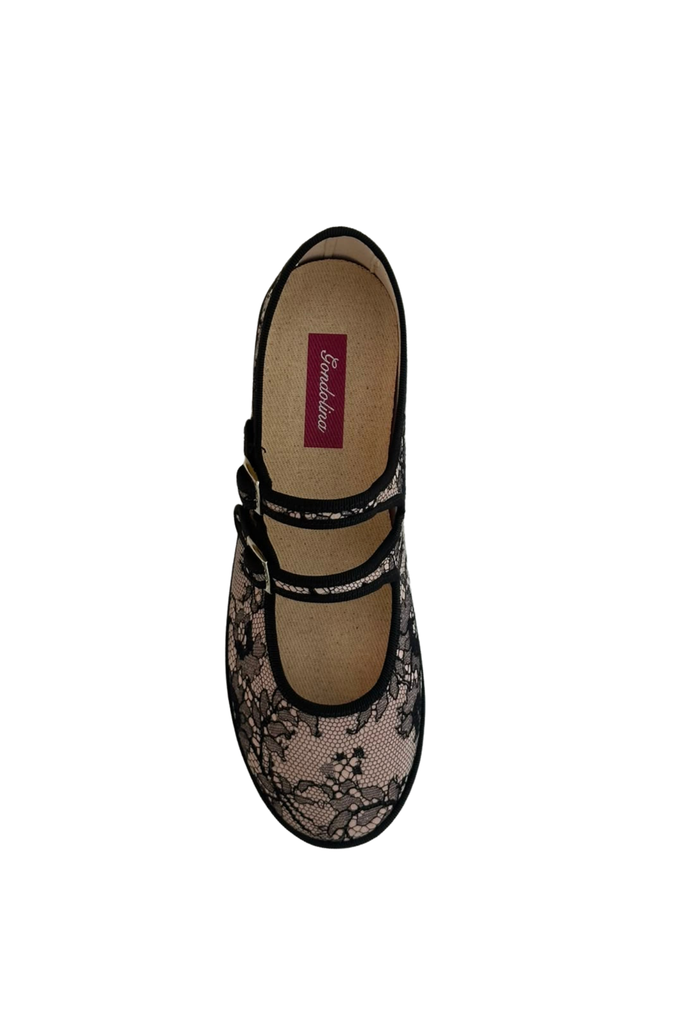 Made in Italy Gondolina Shoes Coron Mary Jane shoes in black lace, top view