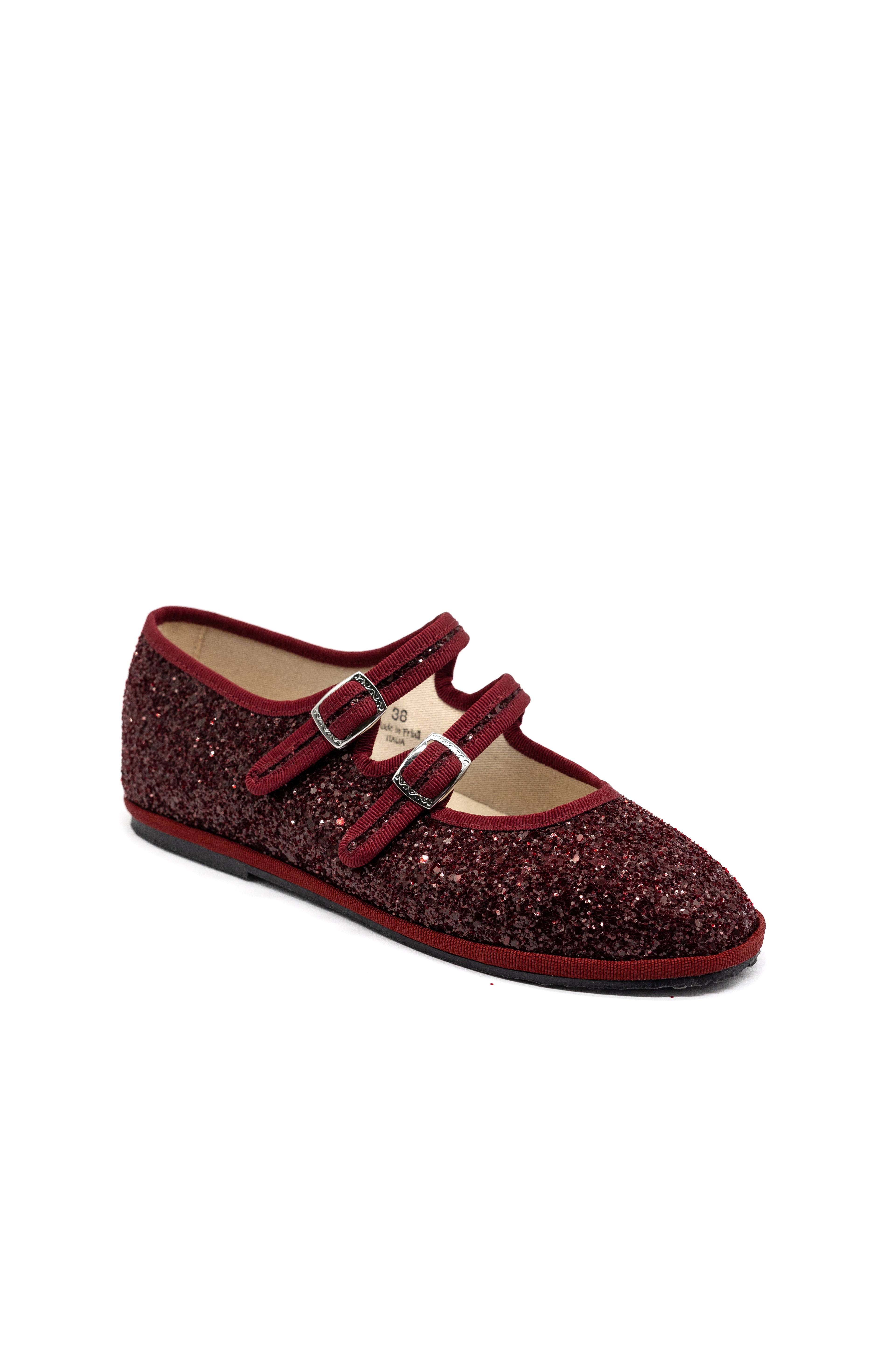 Gondolina Shoes Giudecca Mary Jane in blue glitter, angled view