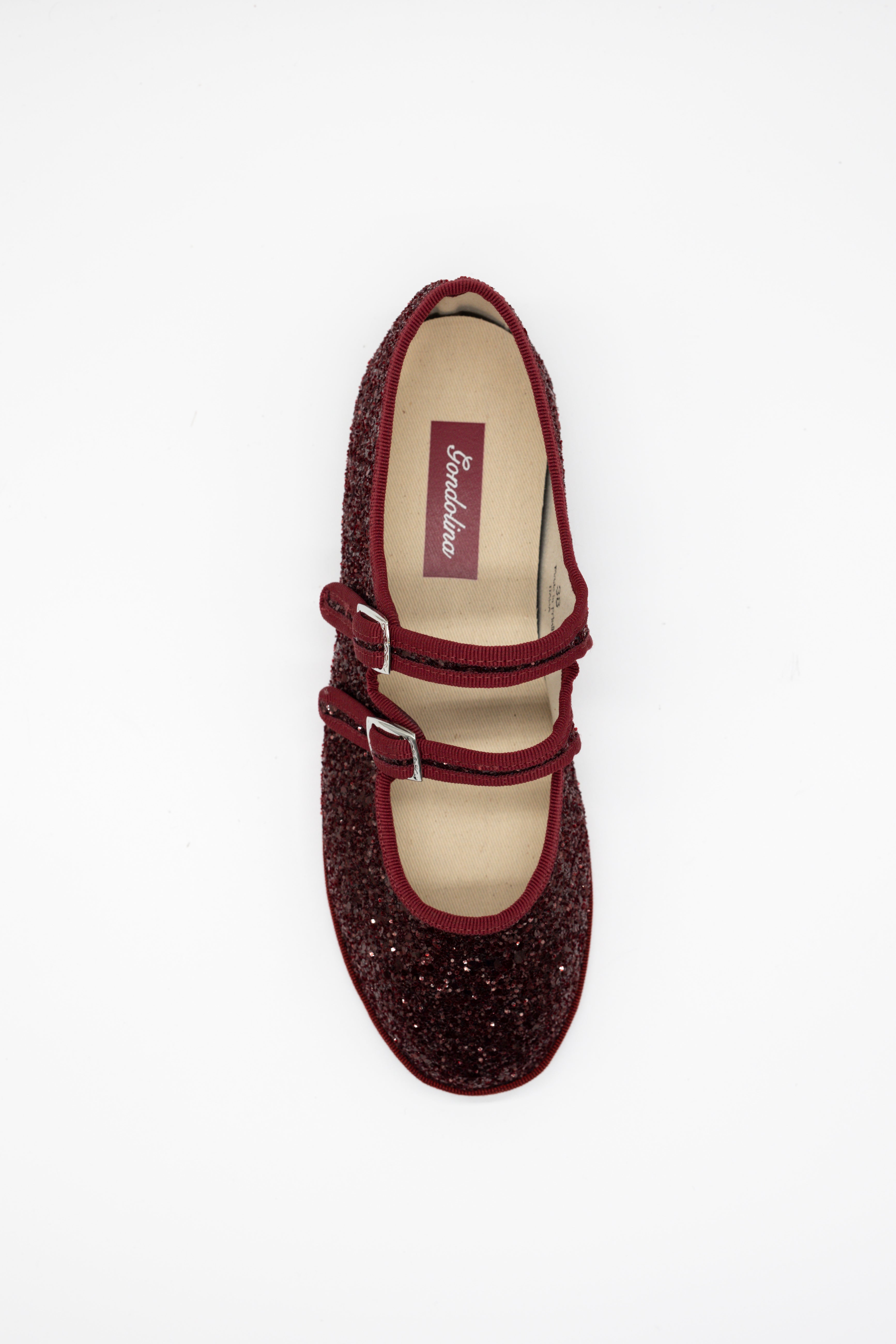 Gondolina Shoes Giudecca Mary Jane in blue glitter, top view