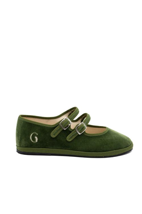 Gondolina Shoes Guglie Mary Jane in light green velvet, main view