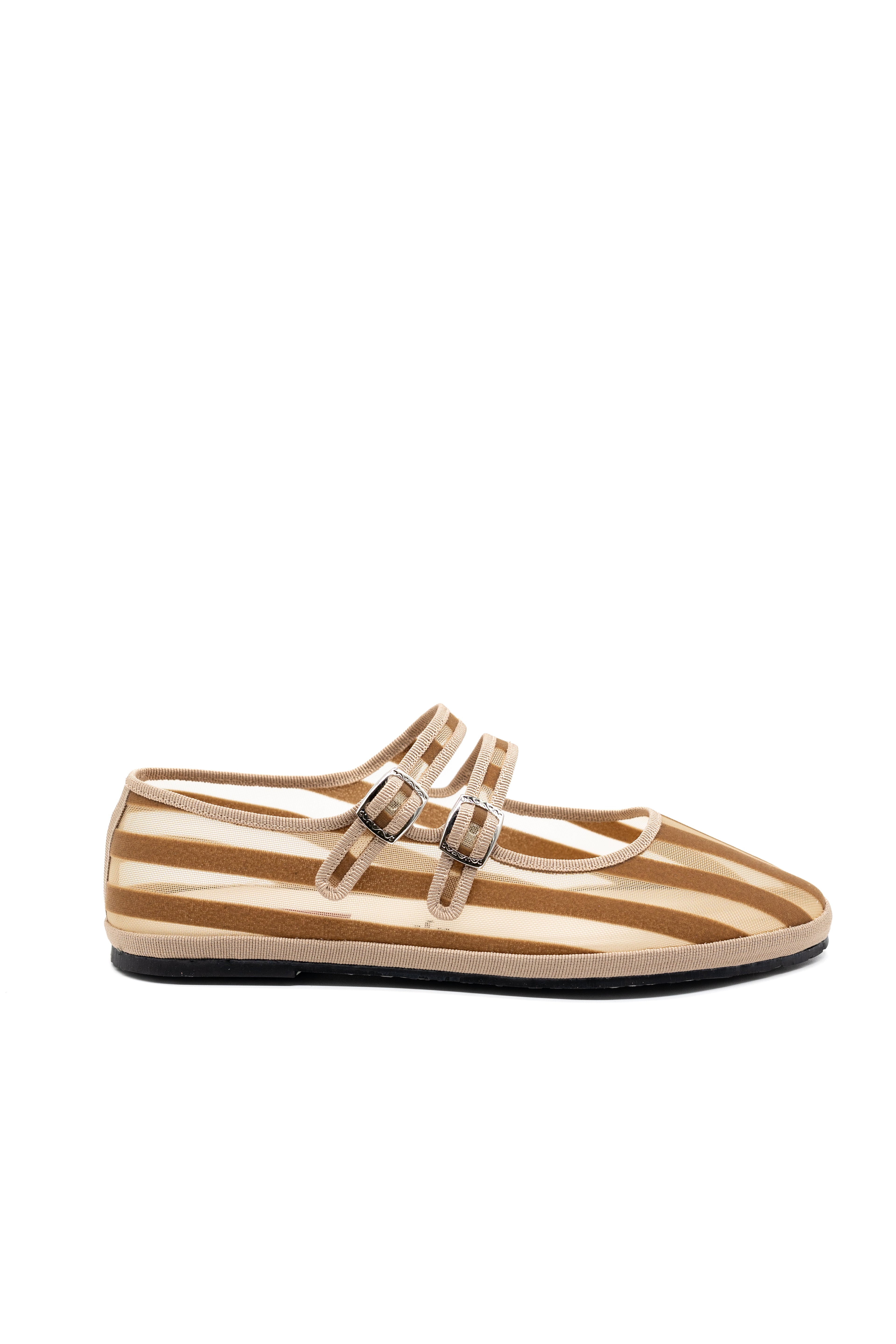 Made in Italy Gondolina mesh Mary Jane shoes in brown stripes, side view