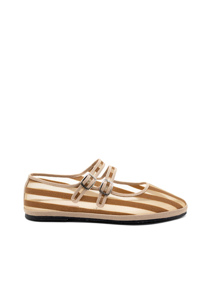 Made in Italy Gondolina mesh Mary Jane shoes in brown stripes, side view