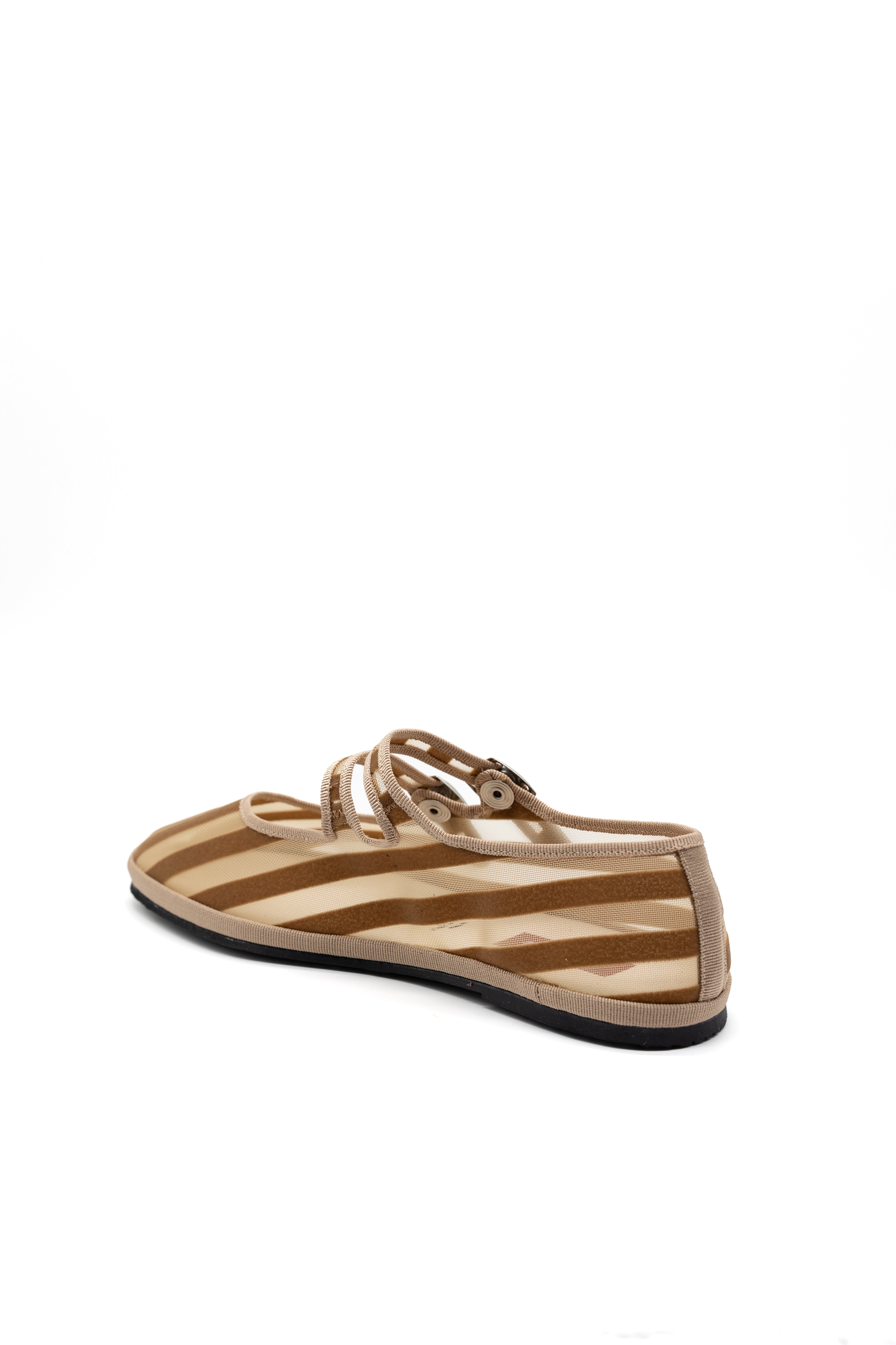 Made in Italy Gondolina mesh Mary Jane shoes in brown stripes, back view