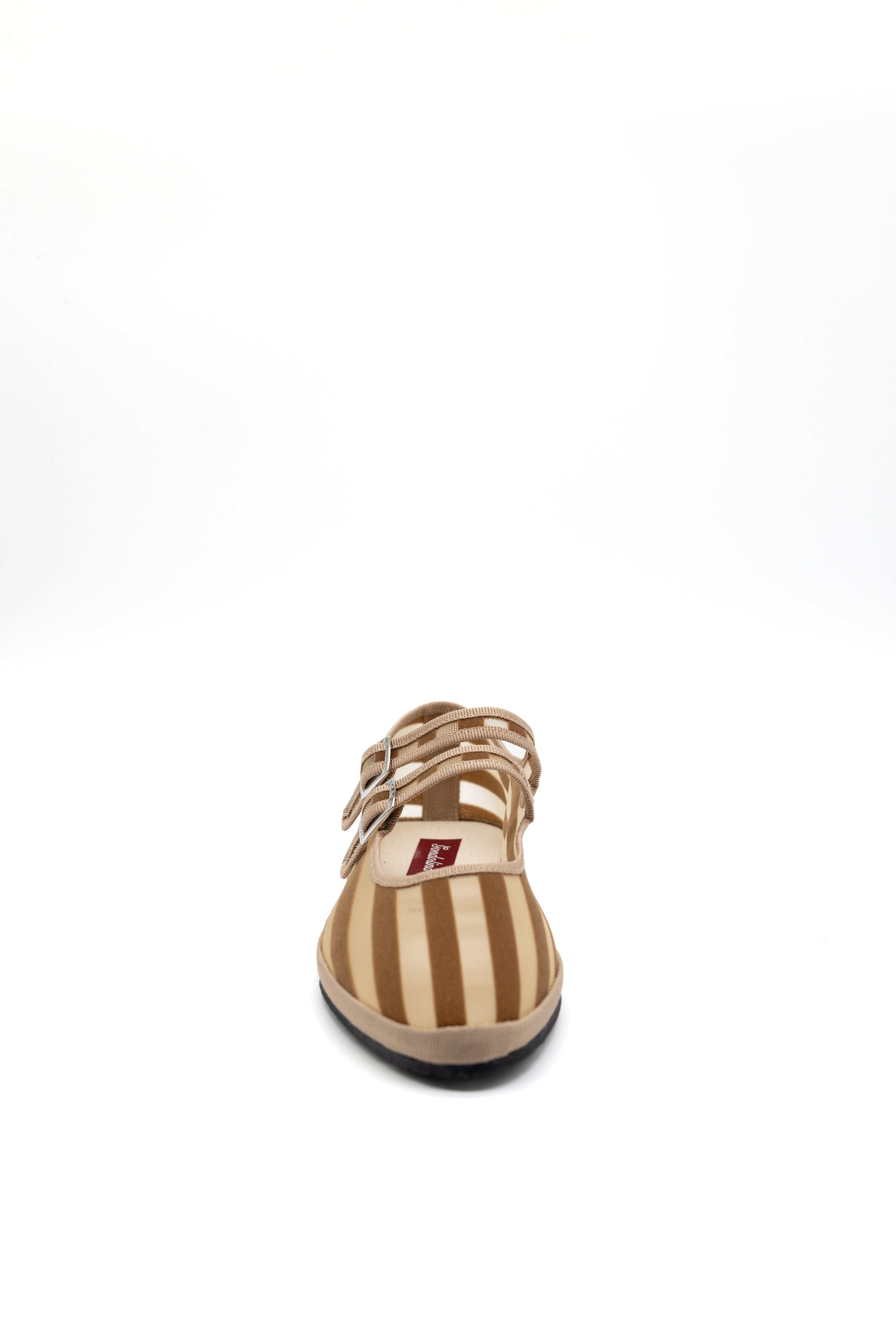 Made in Italy Gondolina mesh Mary Jane shoes in brown stripes, front view
