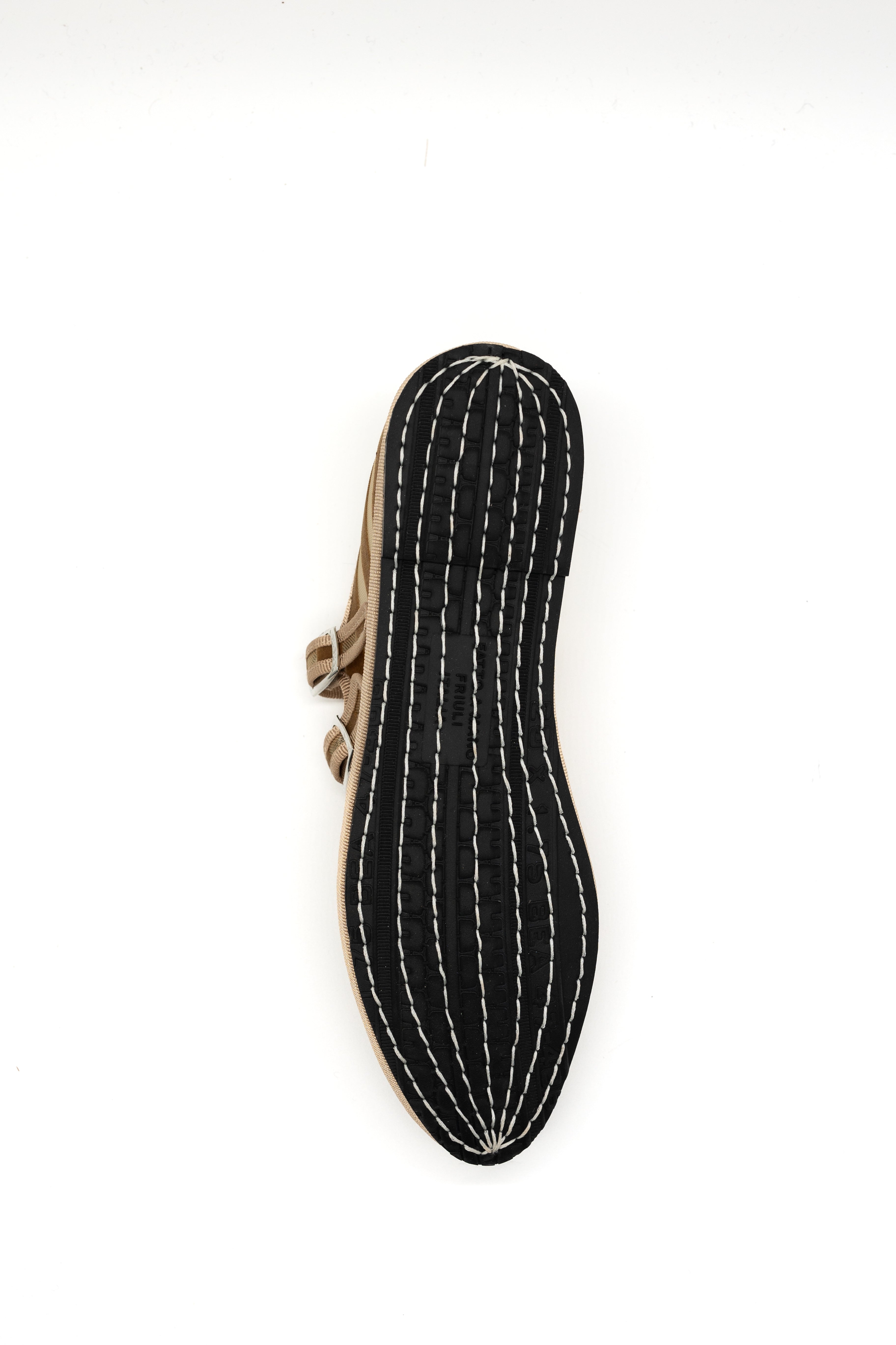 Made in Italy Gondolina mesh Mary Jane shoes in brown stripes, sole detail view