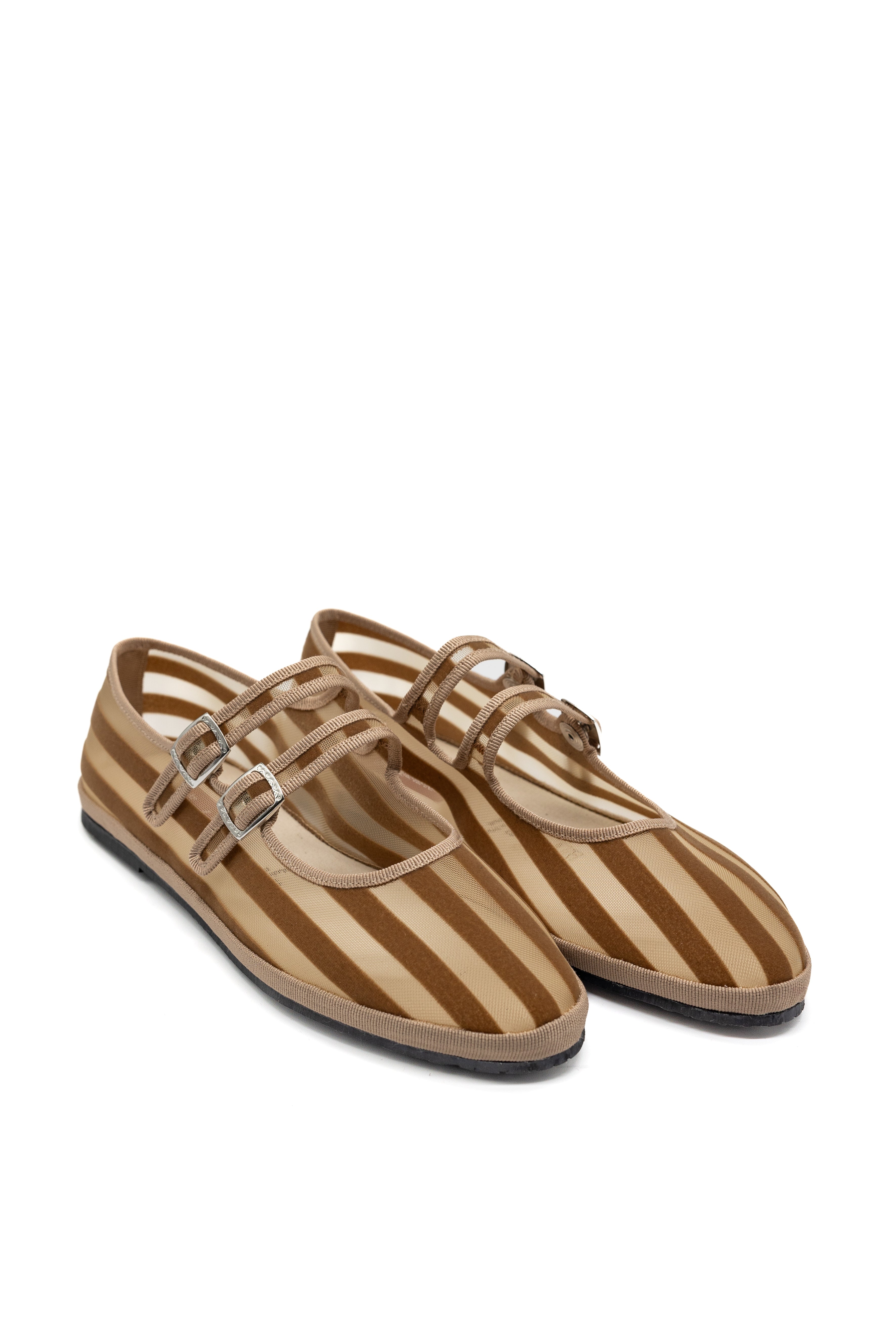 Made in Italy Gondolina mesh Mary Jane shoes in brown stripes, pair product view