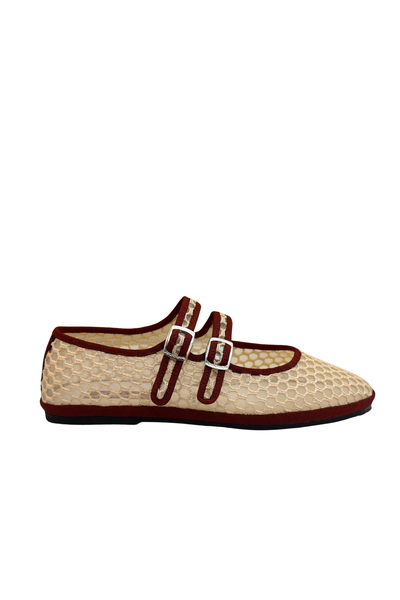 Made in Italy Gondolina mesh Mary Jane shoes in beige and burgundy mesh, main view