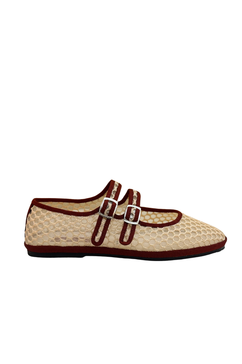 Made in Italy Gondolina mesh Mary Jane shoes in beige and burgundy mesh, main view