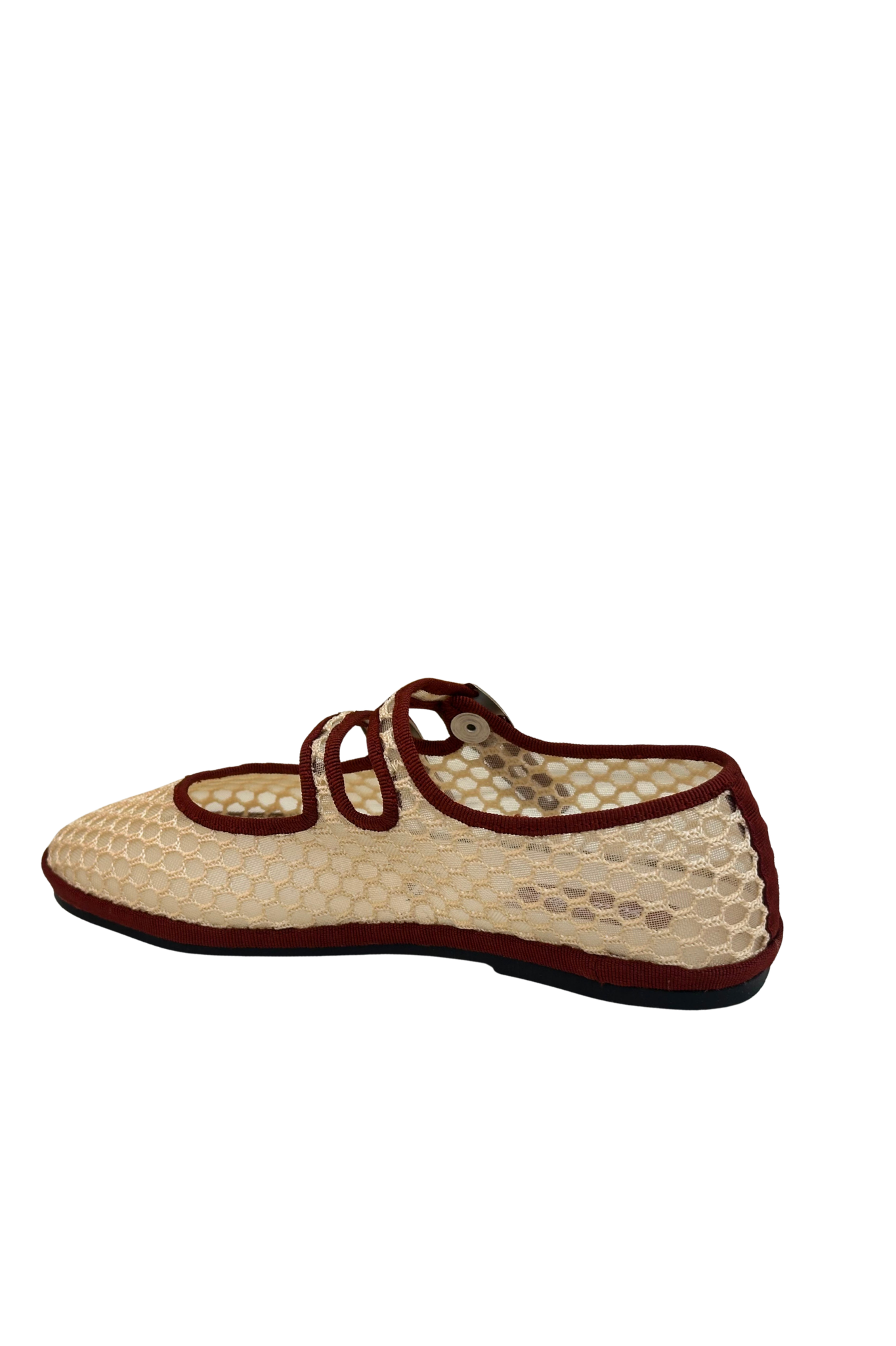 Made in Italy Gondolina mesh Mary Jane shoes in beige and burgundy mesh, back view