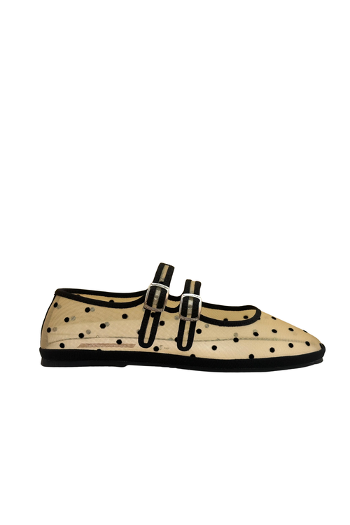 Made in Italy Gondolina mesh Mary Jane shoes in black and white polka dots, main view