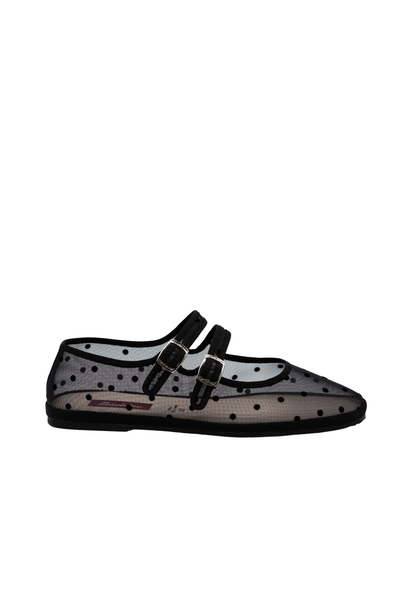 Made in Italy Gondolina mesh Mary Jane shoes in black polka dots, Side view
