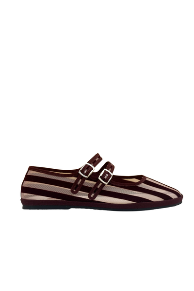 Made in Italy Gondolina Shoes Murazzi Mary Jane mesh in burgundy stripes, side view