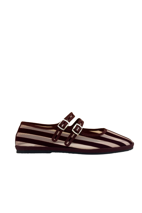 Made in Italy Gondolina Shoes Murazzi Mary Jane mesh in burgundy stripes, side view