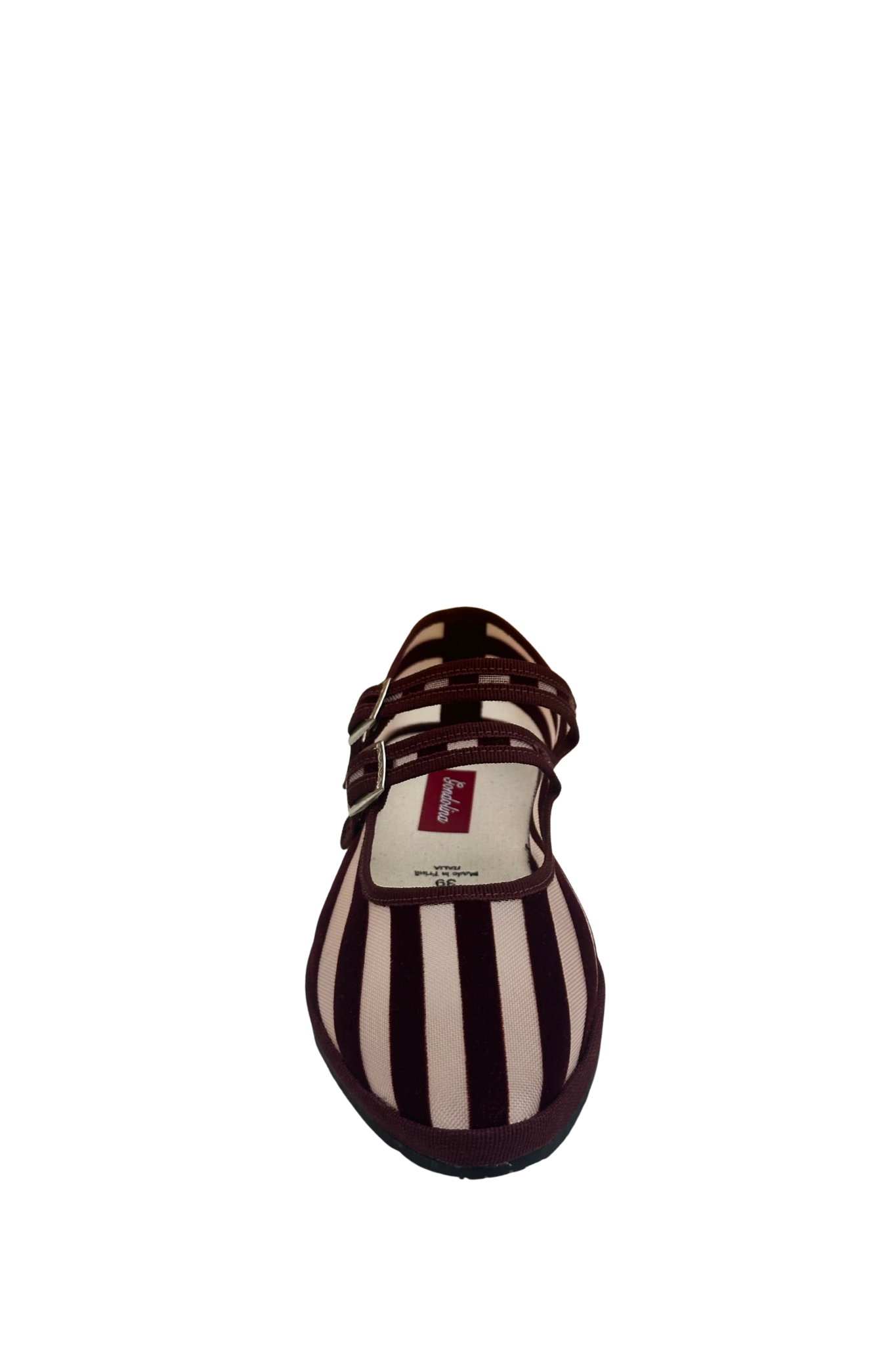 Made in Italy Gondolina Shoes Murazzi Mary Jane mesh in burgundy stripes, front view