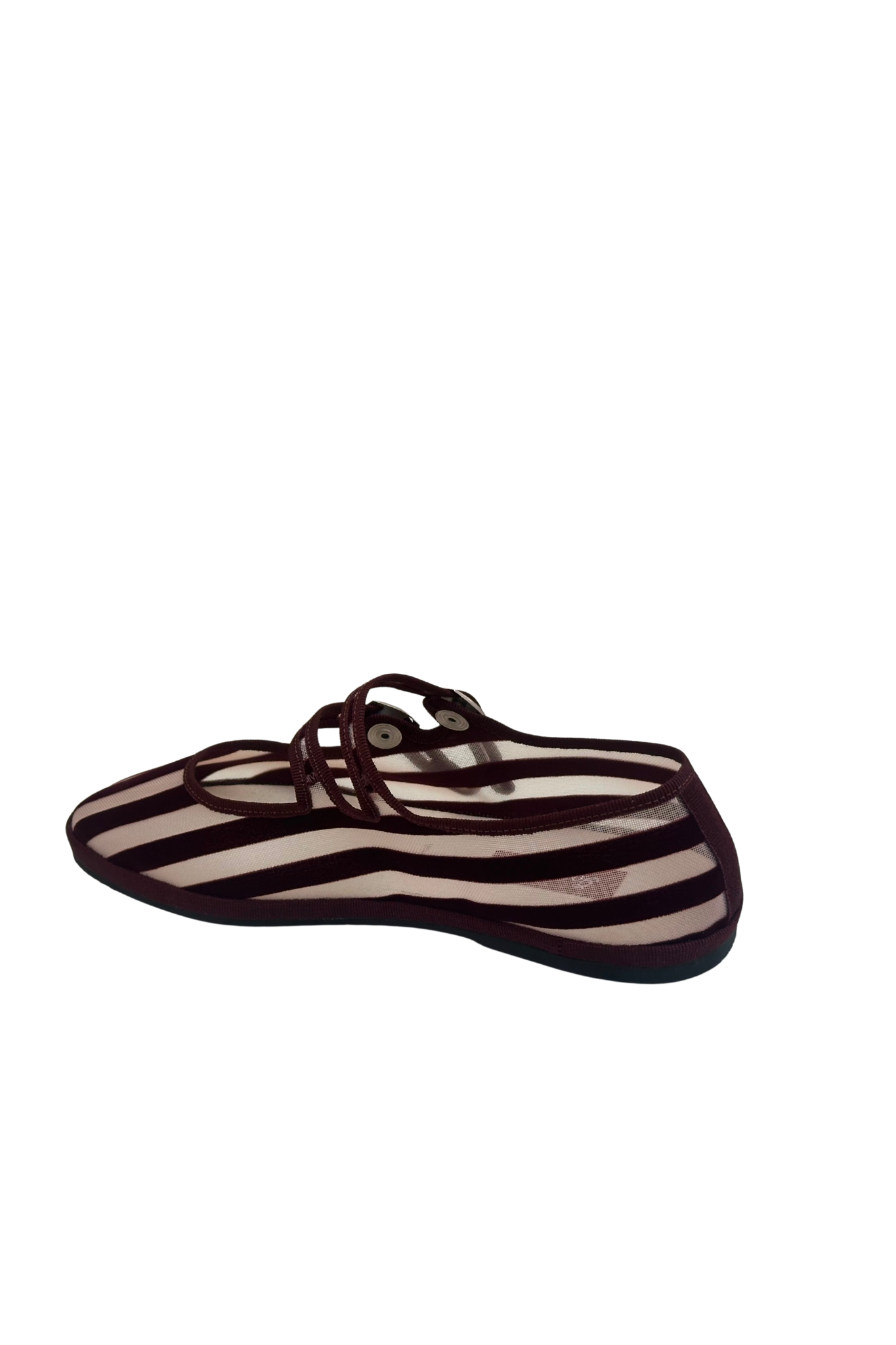 Made in Italy Gondolina Shoes Murazzi Mary Jane mesh in burgundy stripes, back angled view