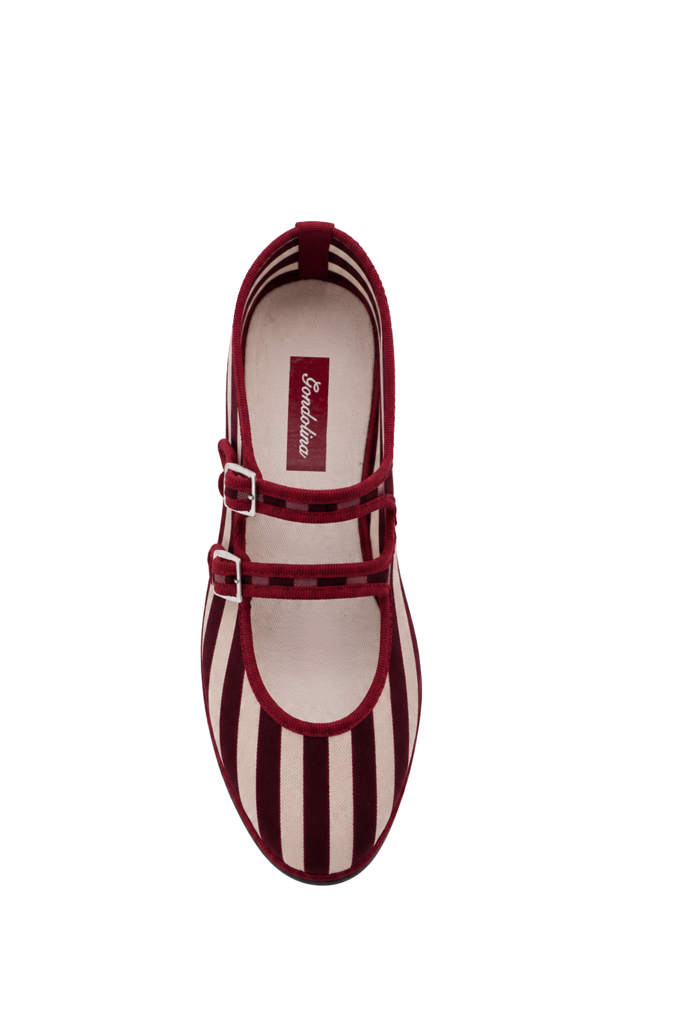 Made in Italy Gondolina Shoes Murazzi Mary Jane in burgundy stripes mesh, top view