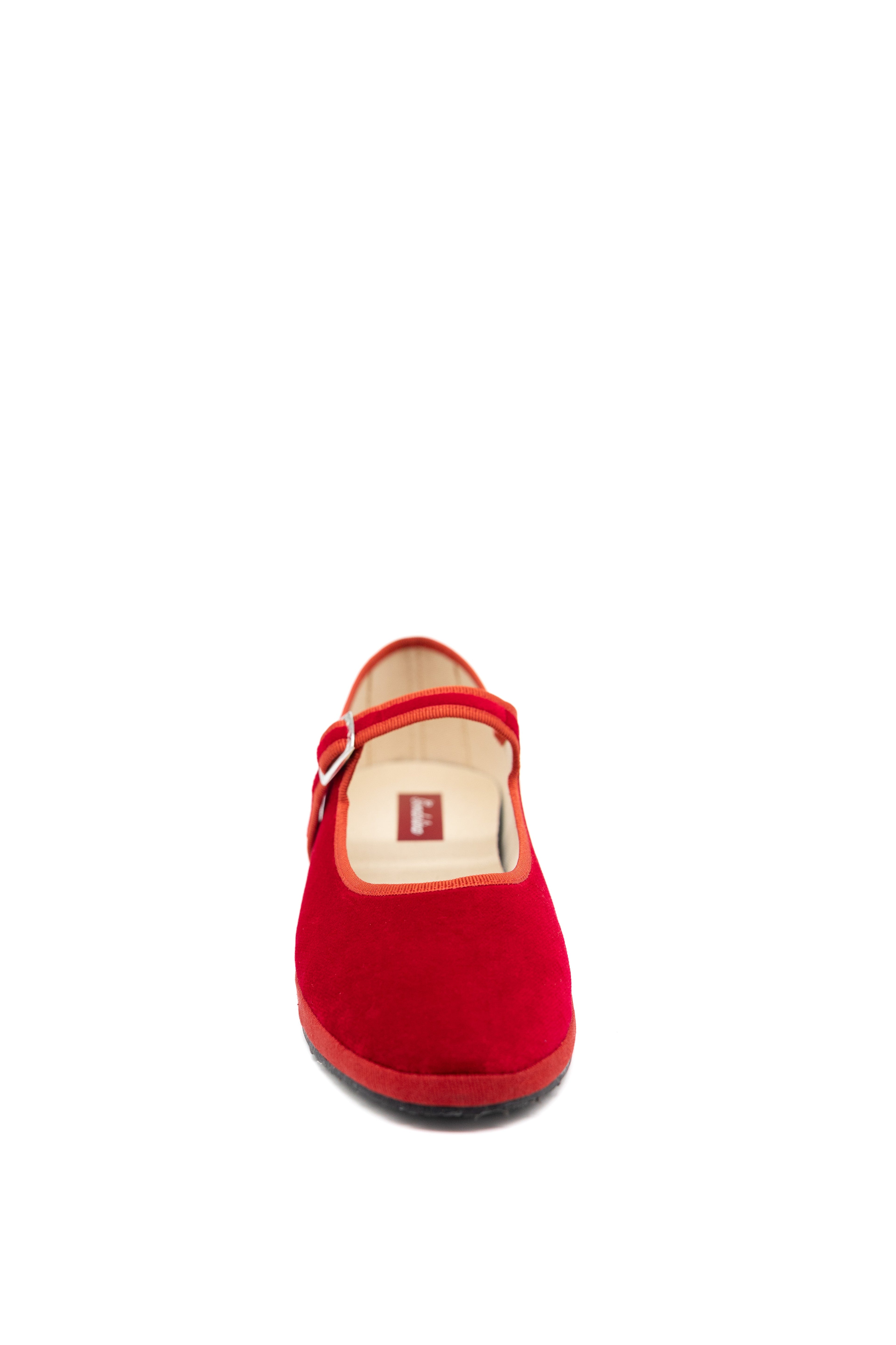 Handcrafted Gondolina Opera Mary Jane in red velvet, featuring authentic Venetian design, front view