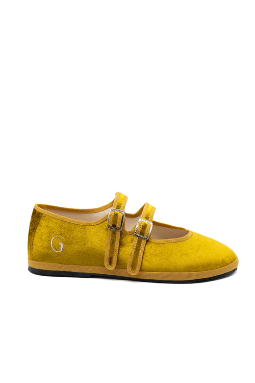 Gondolina Shoes Sospiri Mary Jane in gold yellow silk velvet, main view