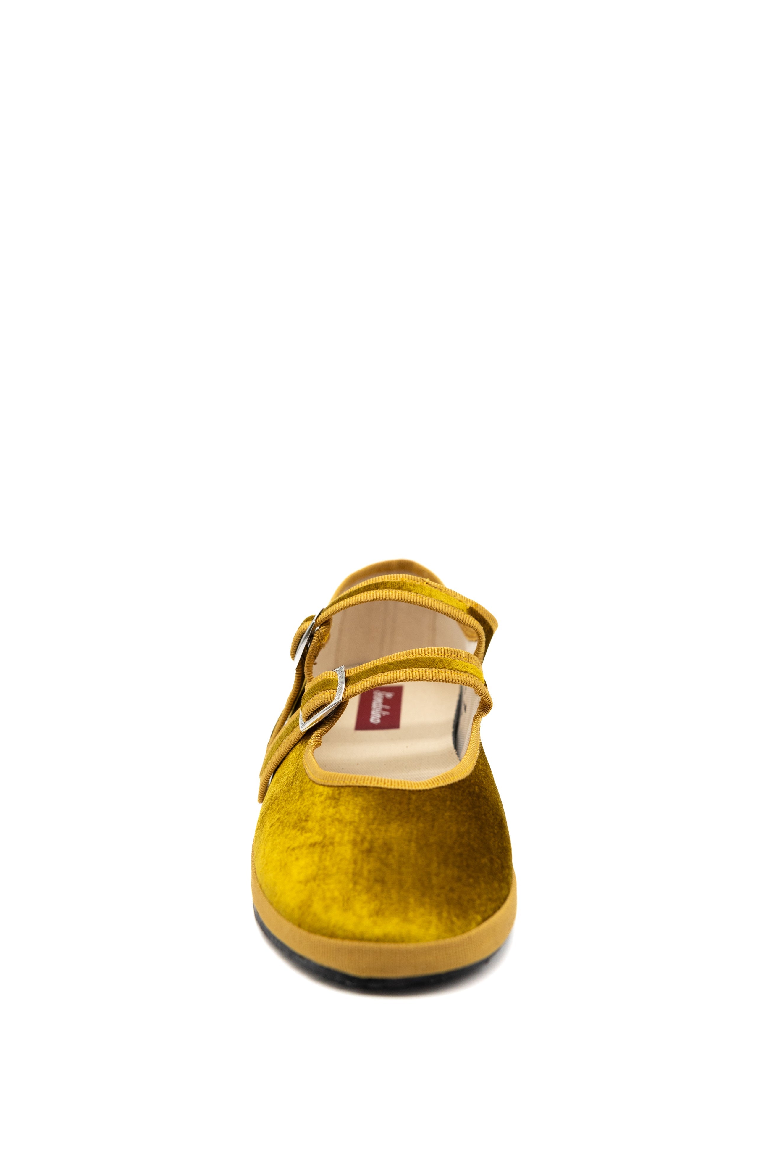 Gondolina Shoes Sospiri Mary Jane in gold yellow silk velvet, front view