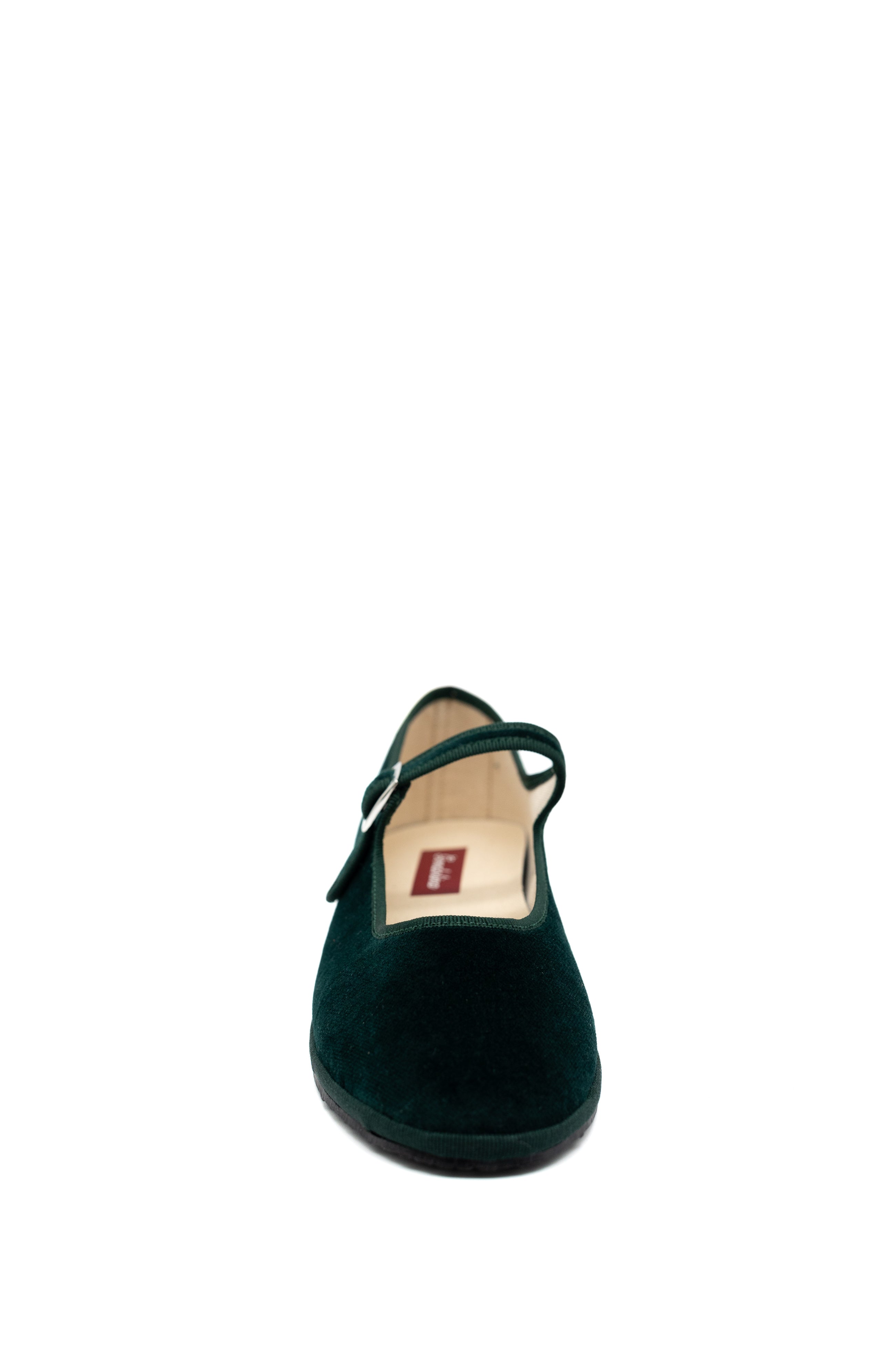 Handcrafted Gondolina Vignole  Mary Jane in dark green velvet, featuring authentic Venetian design, front view