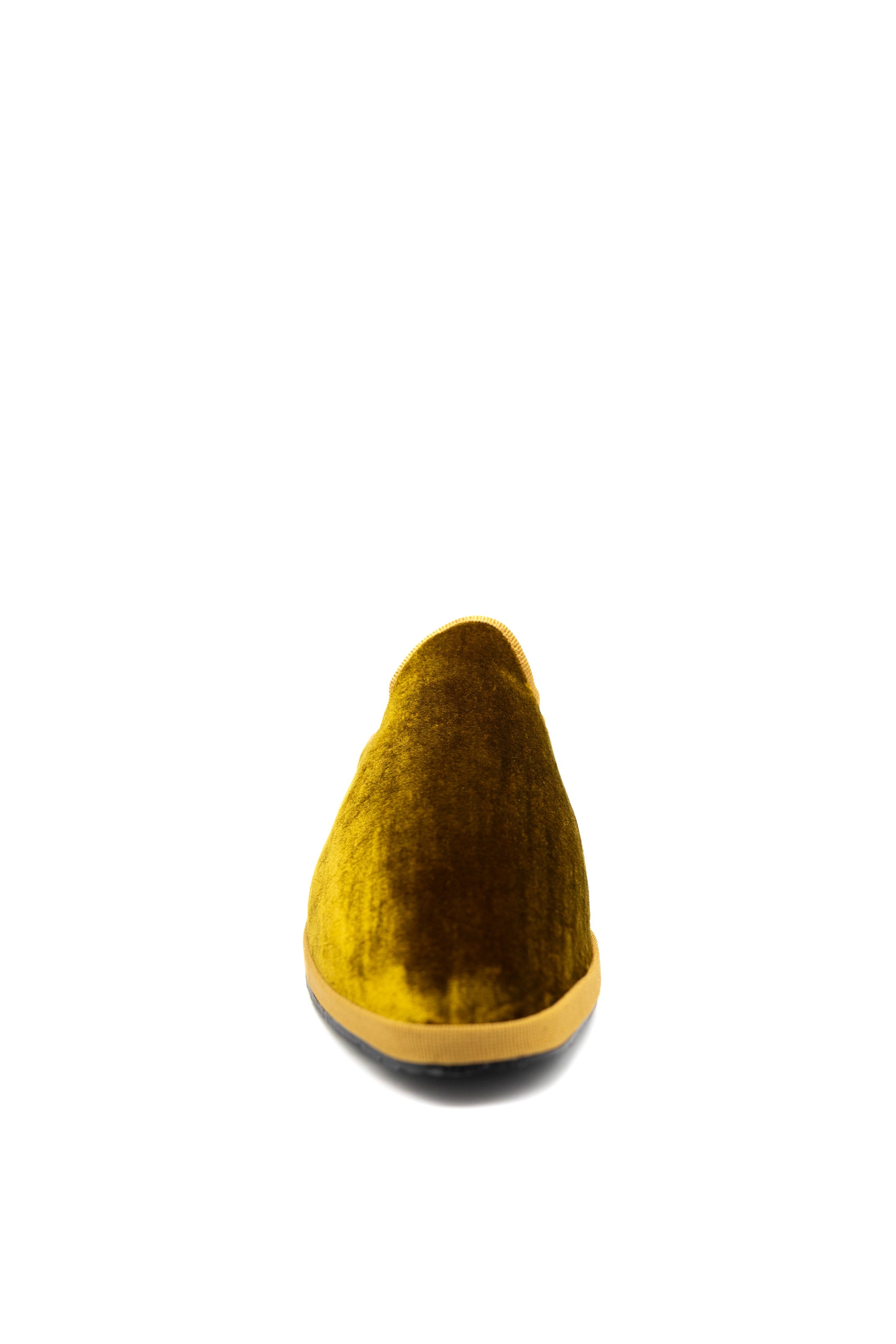 Handcrafted Gondolina Burano Mules in yellow silk velvet, featuring authentic Venetian design, front view