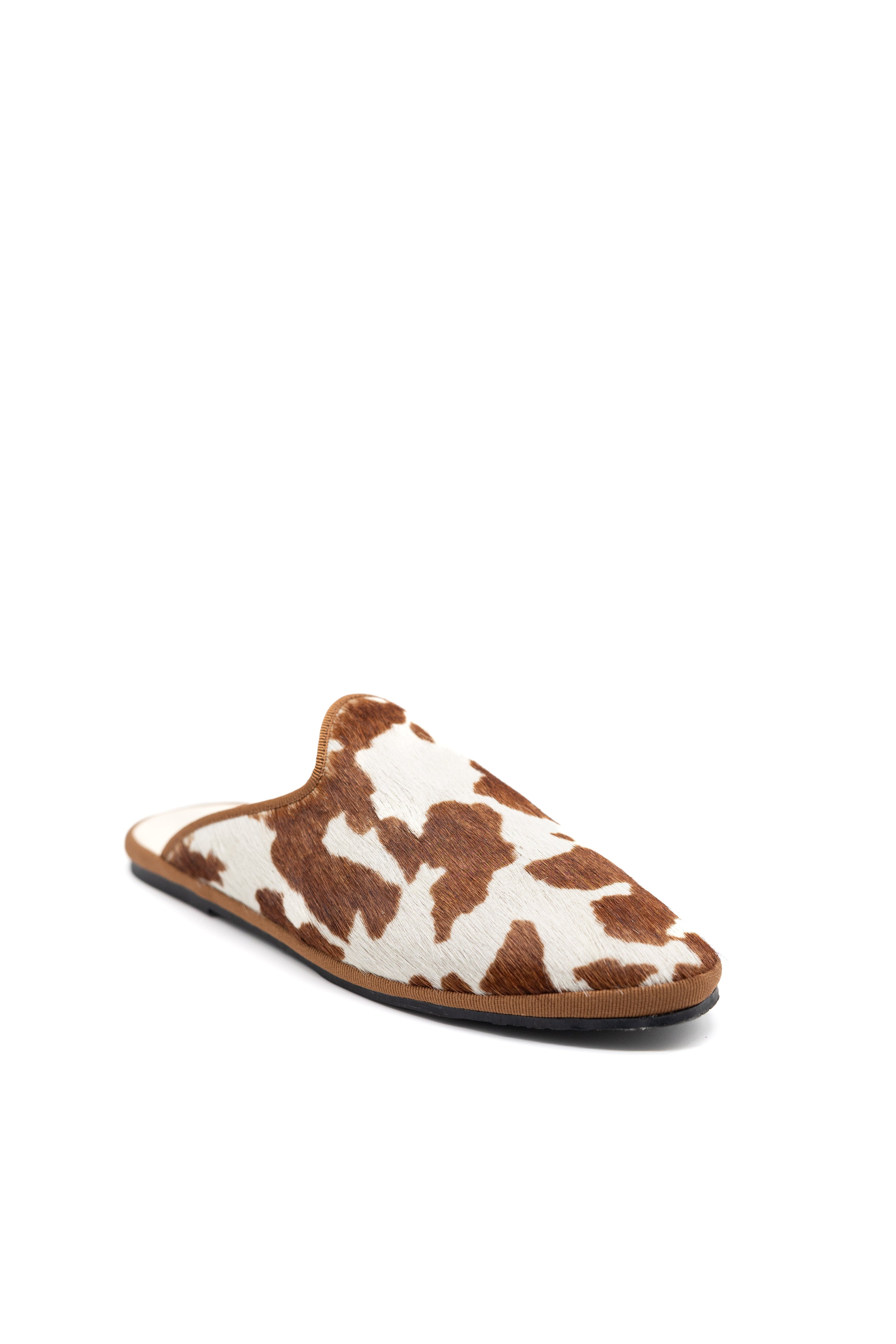Handcrafted Gondolina Mules with cow print, featuring authentic Venetian design, side view