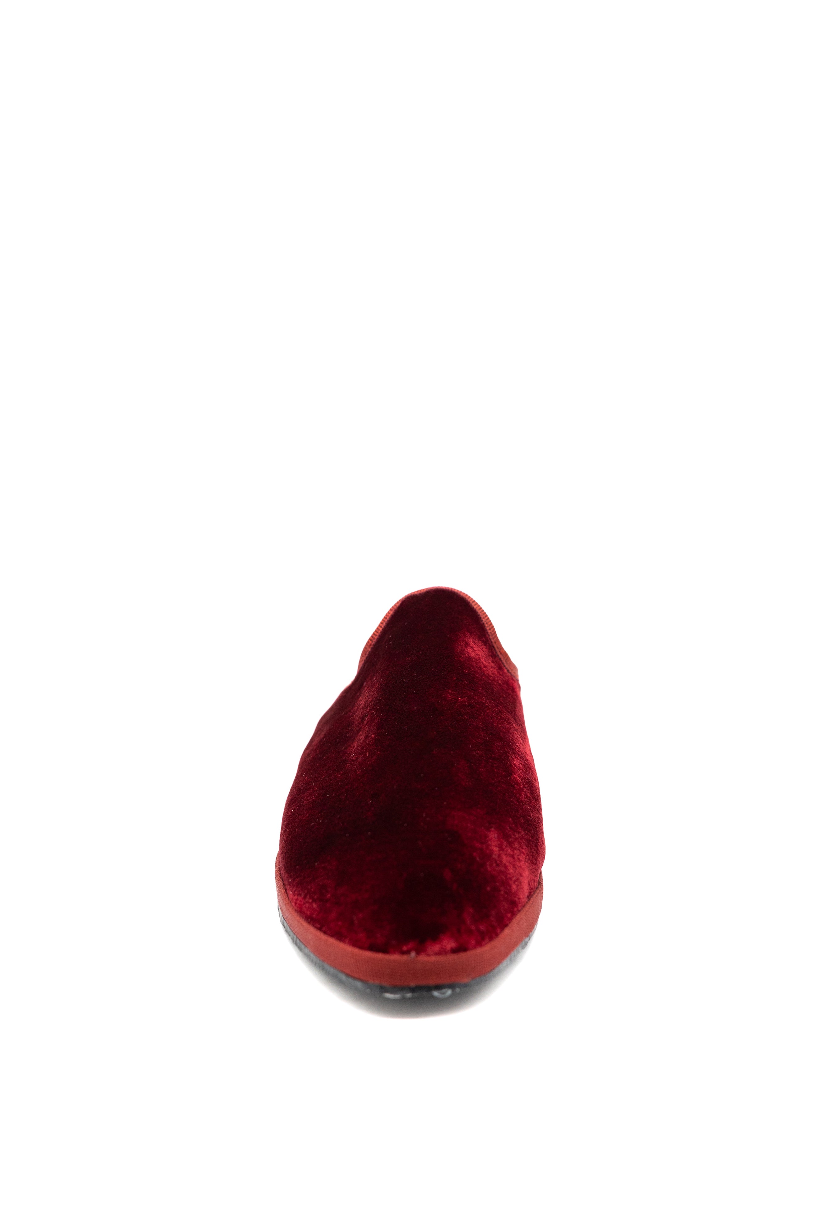 Handcrafted Gondolina San Marco Mules in red silk velvet, featuring authentic Venetian design, front view